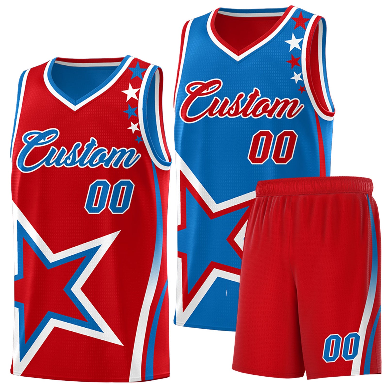 Custom Red Royal White Star Series Reversible Sets Basketball Jersey| KXKSHOP