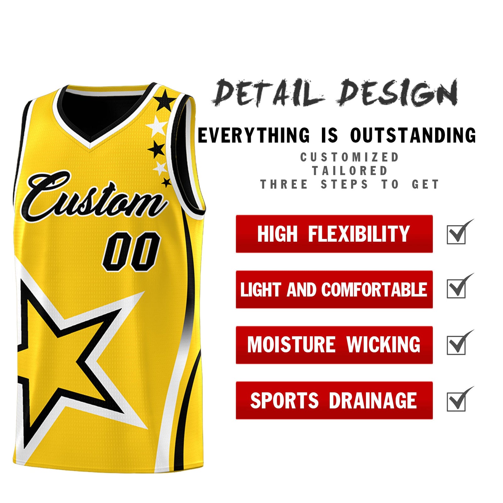 Custom Black Gold White Star Series Reversible Sets Basketball Jersey| KXKSHOP