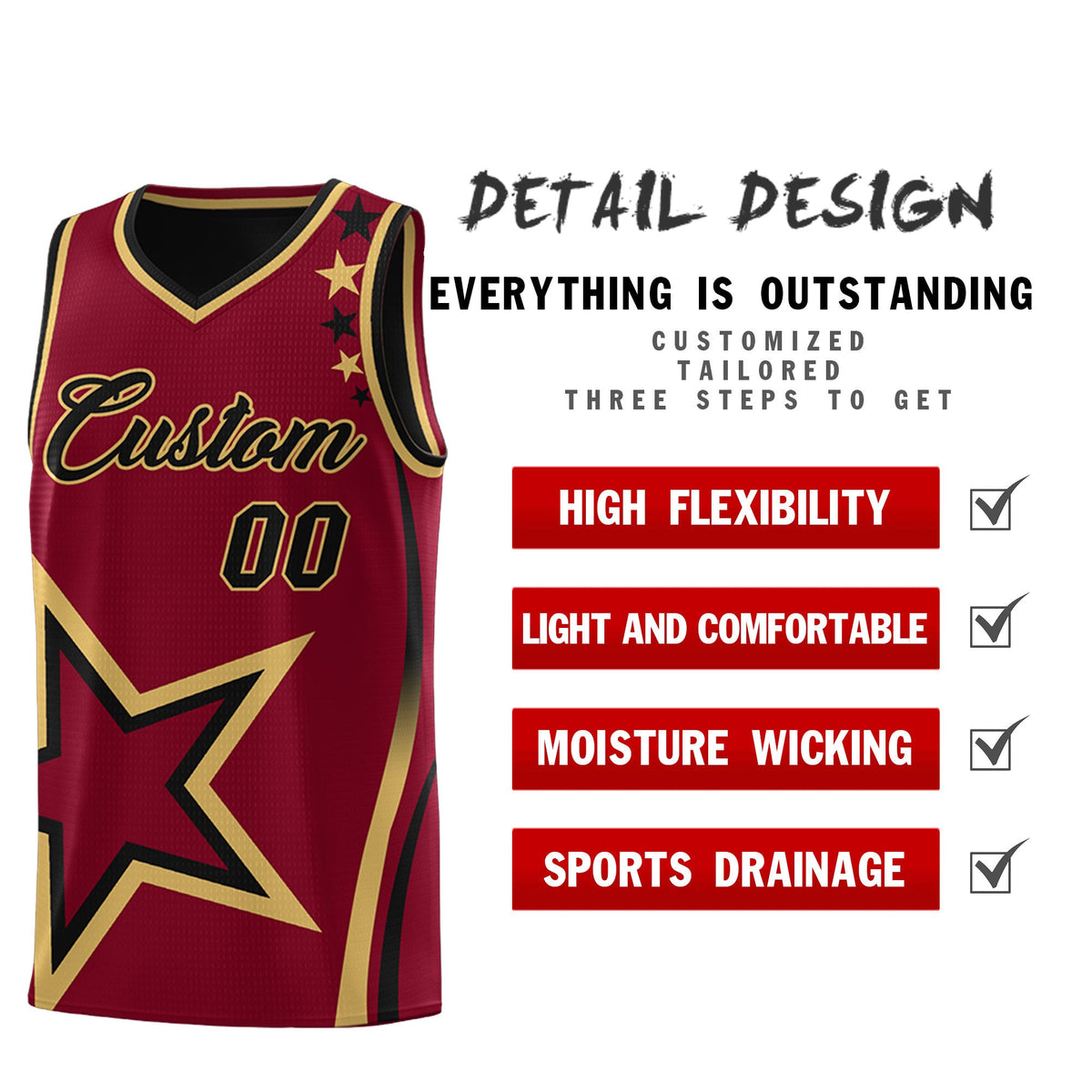 Custom Black Crimson Old Gold Star Series Reversible Sets Basketball Jersey| KXKSHOP