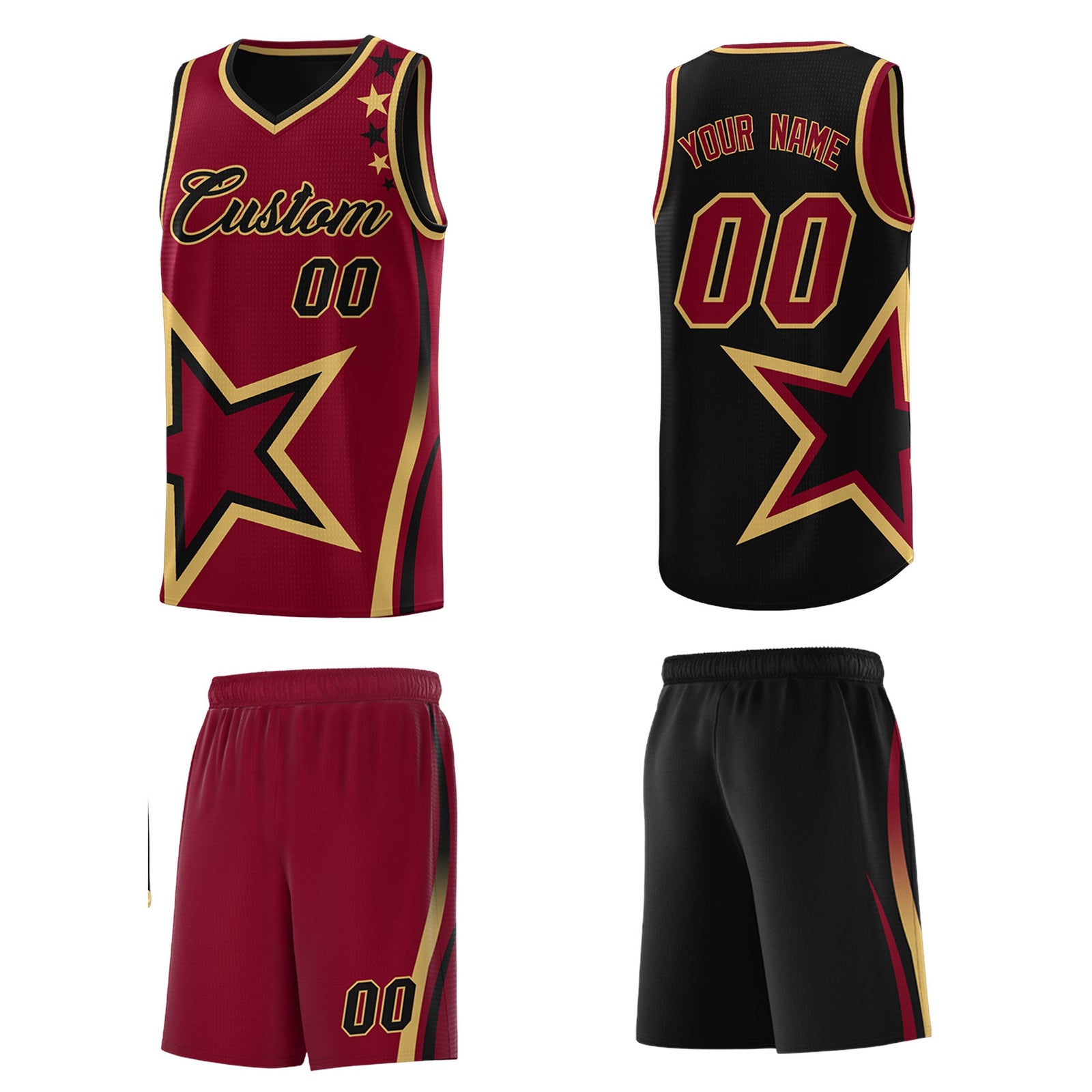 Custom Black Crimson Old Gold Star Series Reversible Sets Basketball Jersey| KXKSHOP