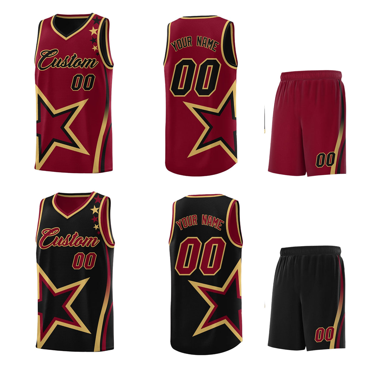 Custom Black Crimson Old Gold Star Series Reversible Sets Basketball Jersey| KXKSHOP