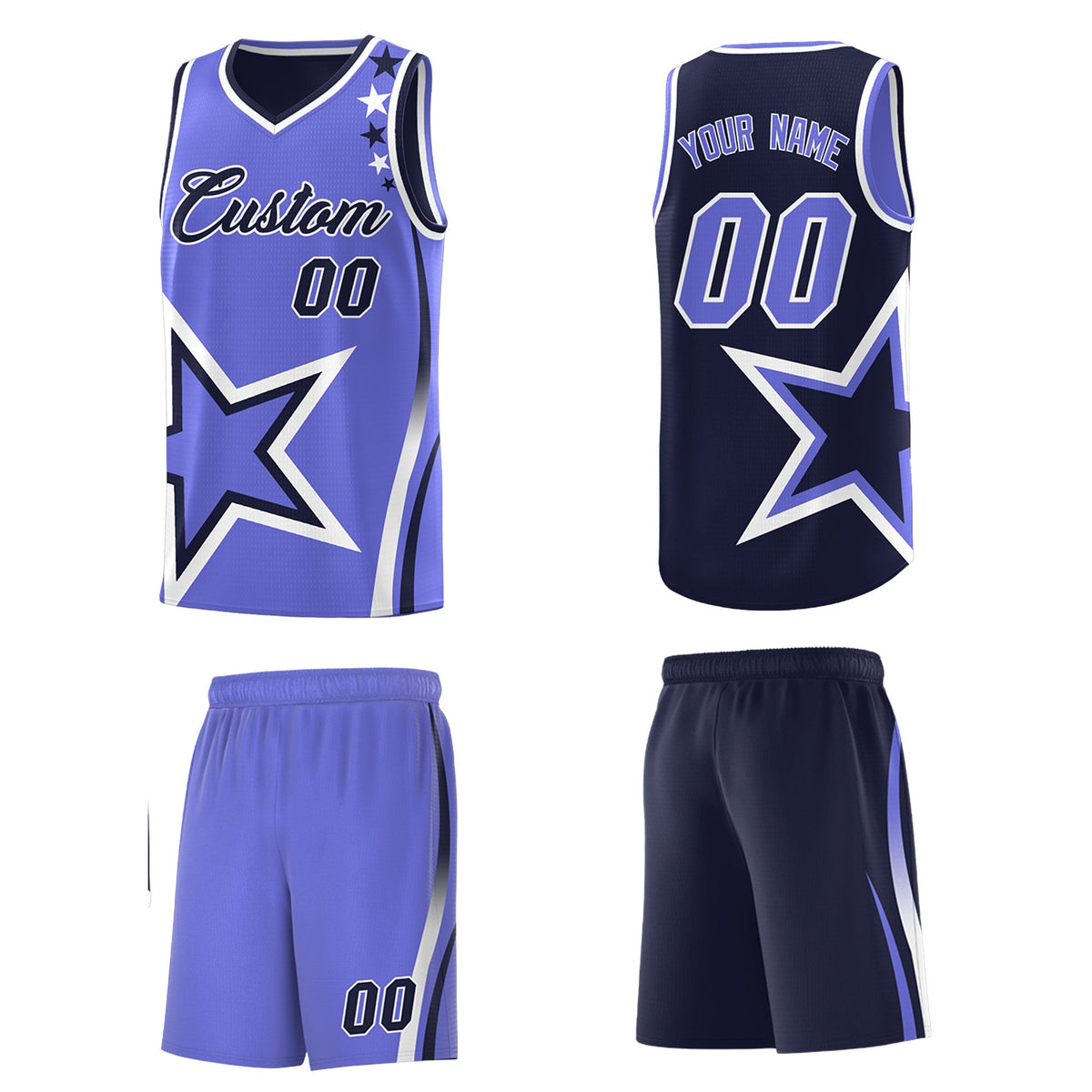 Custom Navy Purple White Star Series Reversible Sets Basketball Jersey| KXKSHOP