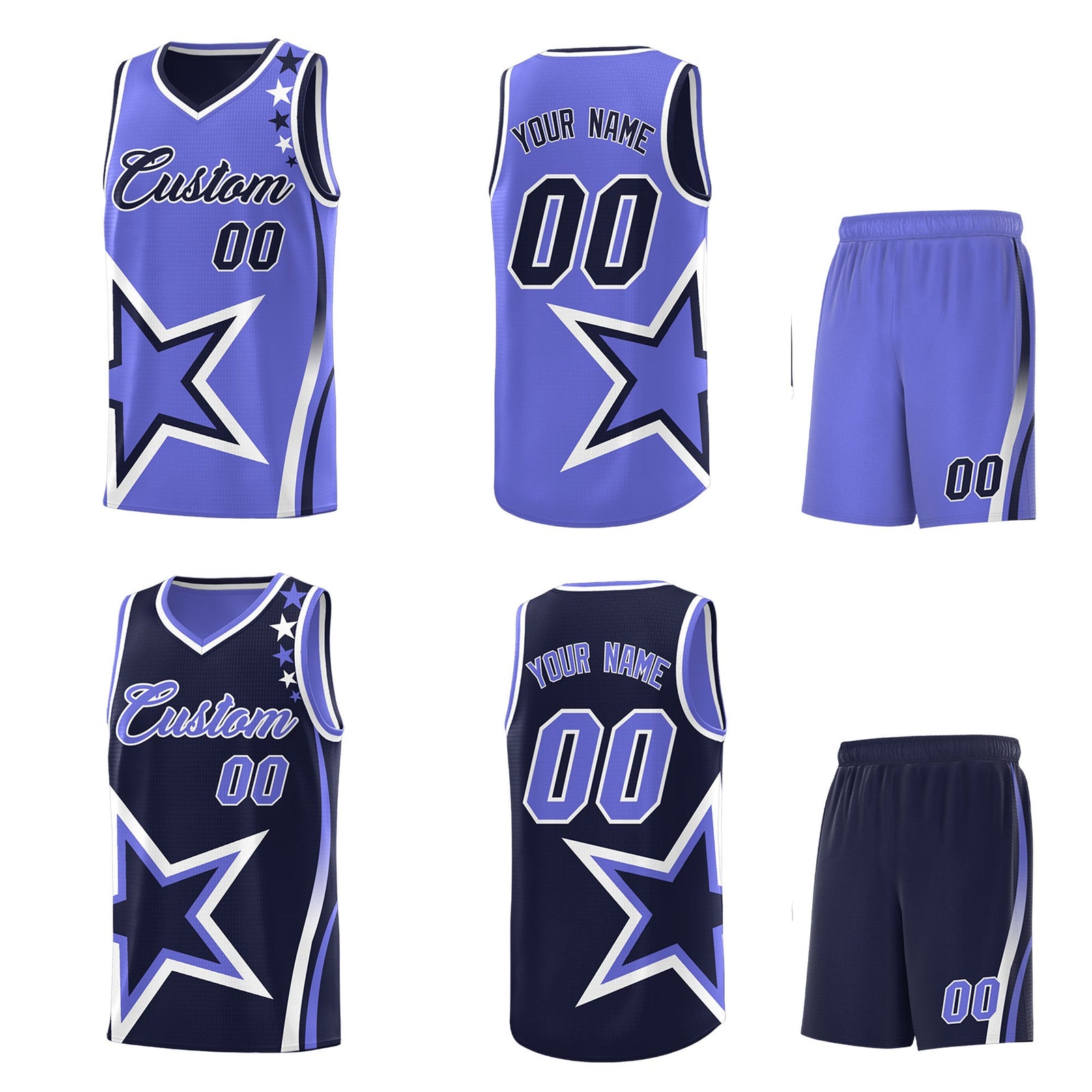 Custom Navy Purple White Star Series Reversible Sets Basketball Jersey| KXKSHOP