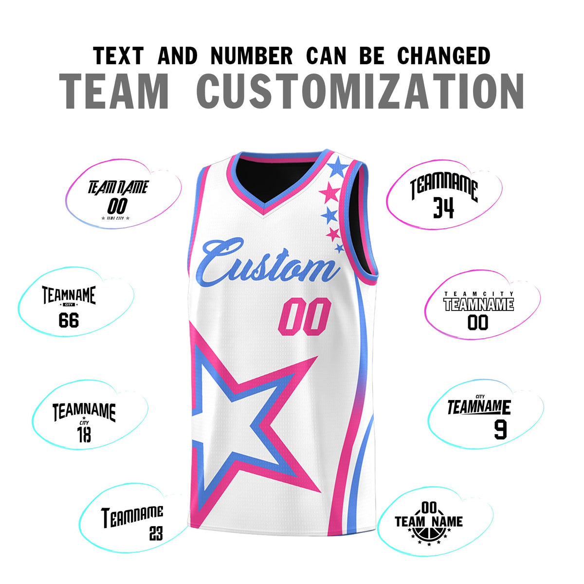 Custom Black Light Blue Pink Star Series Reversible Sets Basketball Jersey| KXKSHOP