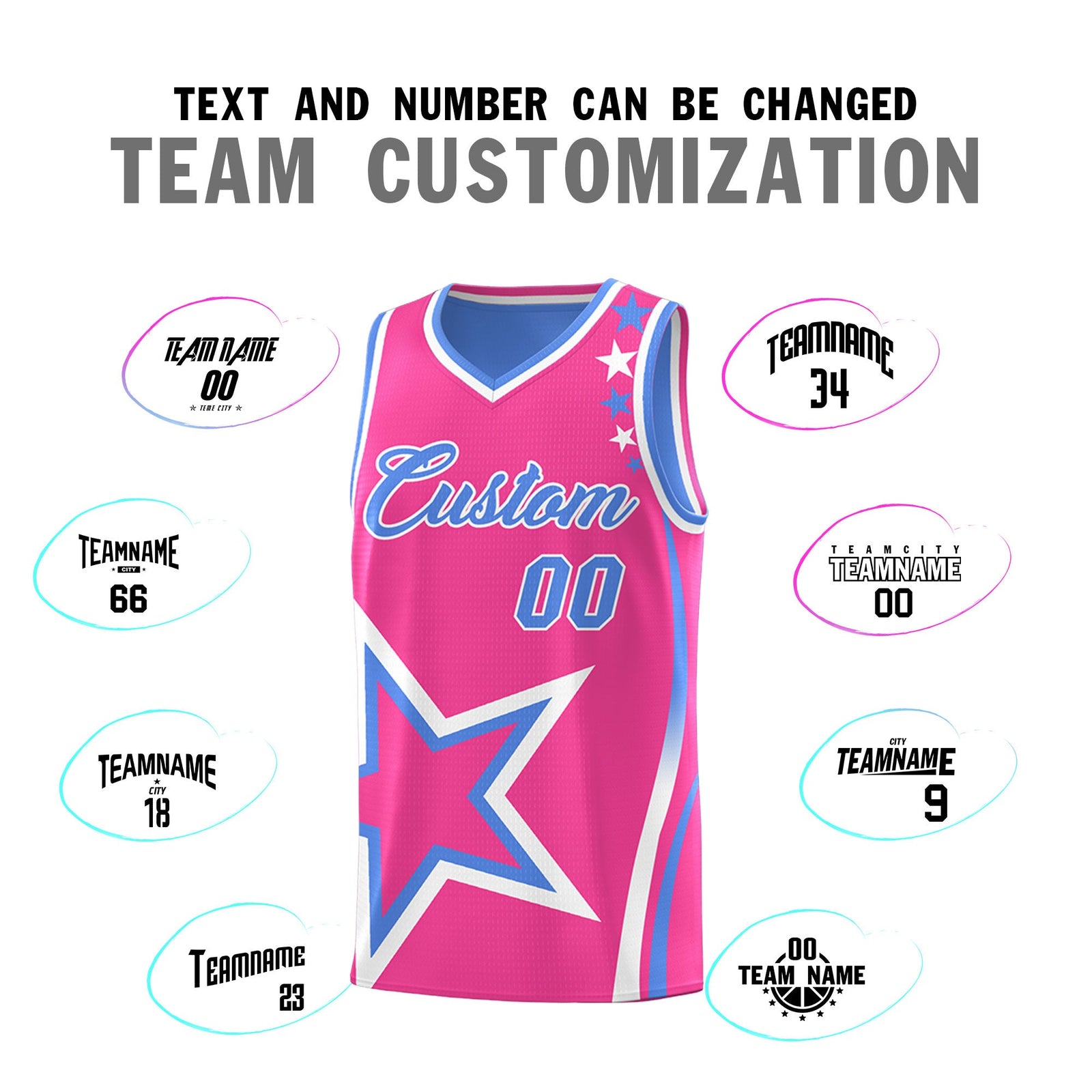 Custom Light Blue Pink White Star Series Reversible Sets Basketball Jersey| KXKSHOP