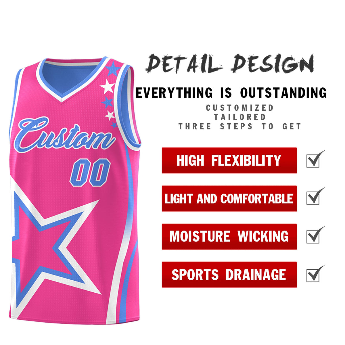 Custom Light Blue Pink White Star Series Reversible Sets Basketball Jersey| KXKSHOP