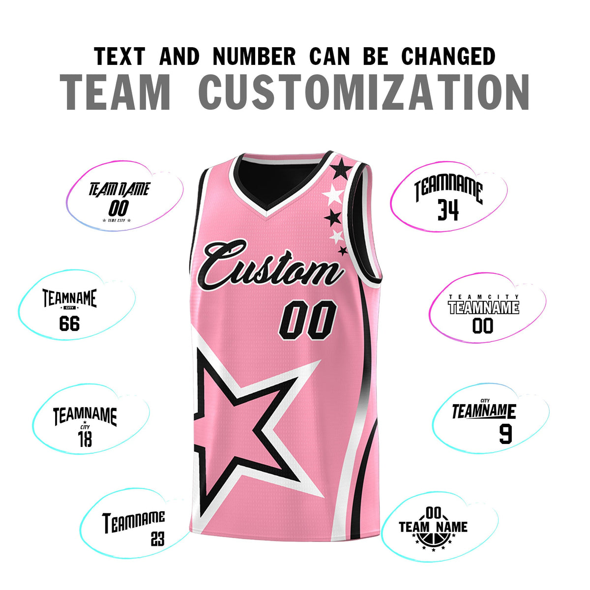 Custom Black Light Pink White Star Series Reversible Sets Basketball Jersey| KXKSHOP