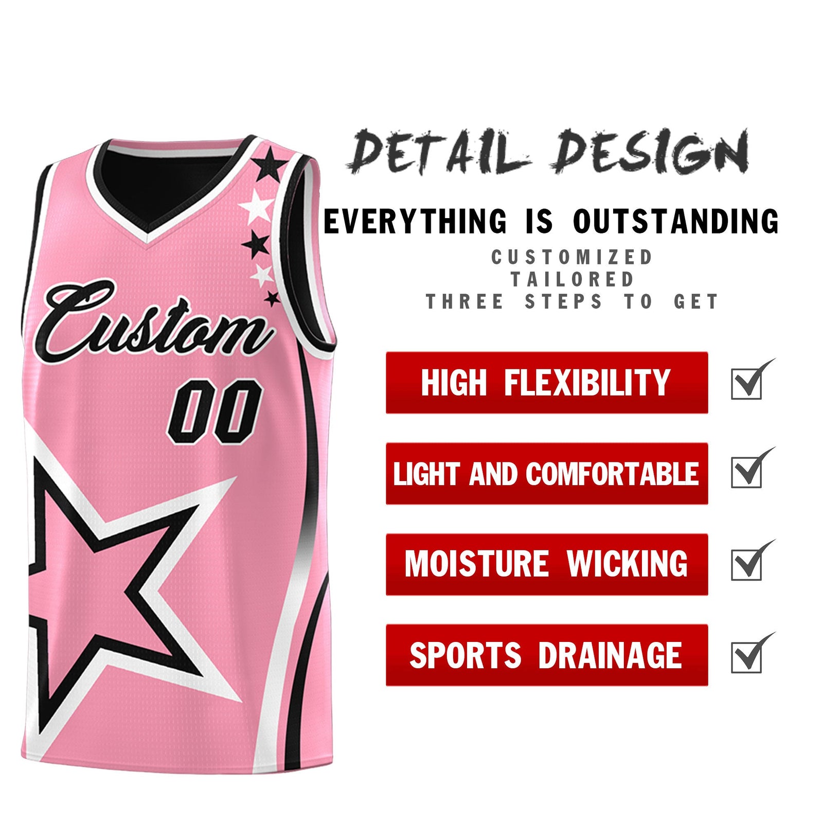 Custom Black Light Pink White Star Series Reversible Sets Basketball Jersey| KXKSHOP