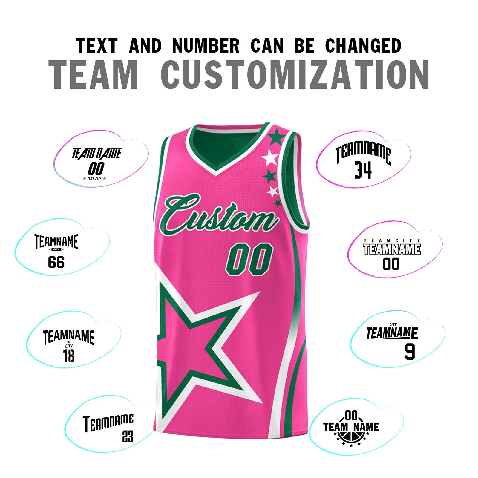 Custom Kelly Green Pink White Star Series Reversible Sets Basketball Jersey| KXKSHOP