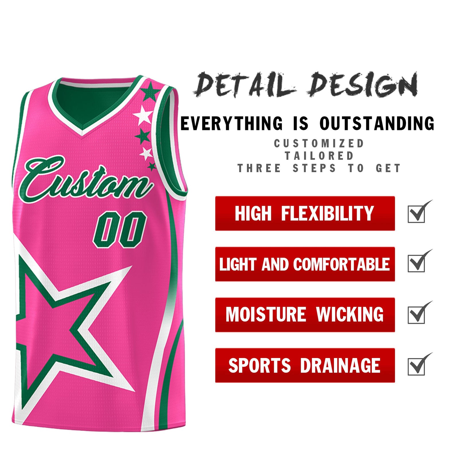 Custom Kelly Green Pink White Star Series Reversible Sets Basketball Jersey| KXKSHOP