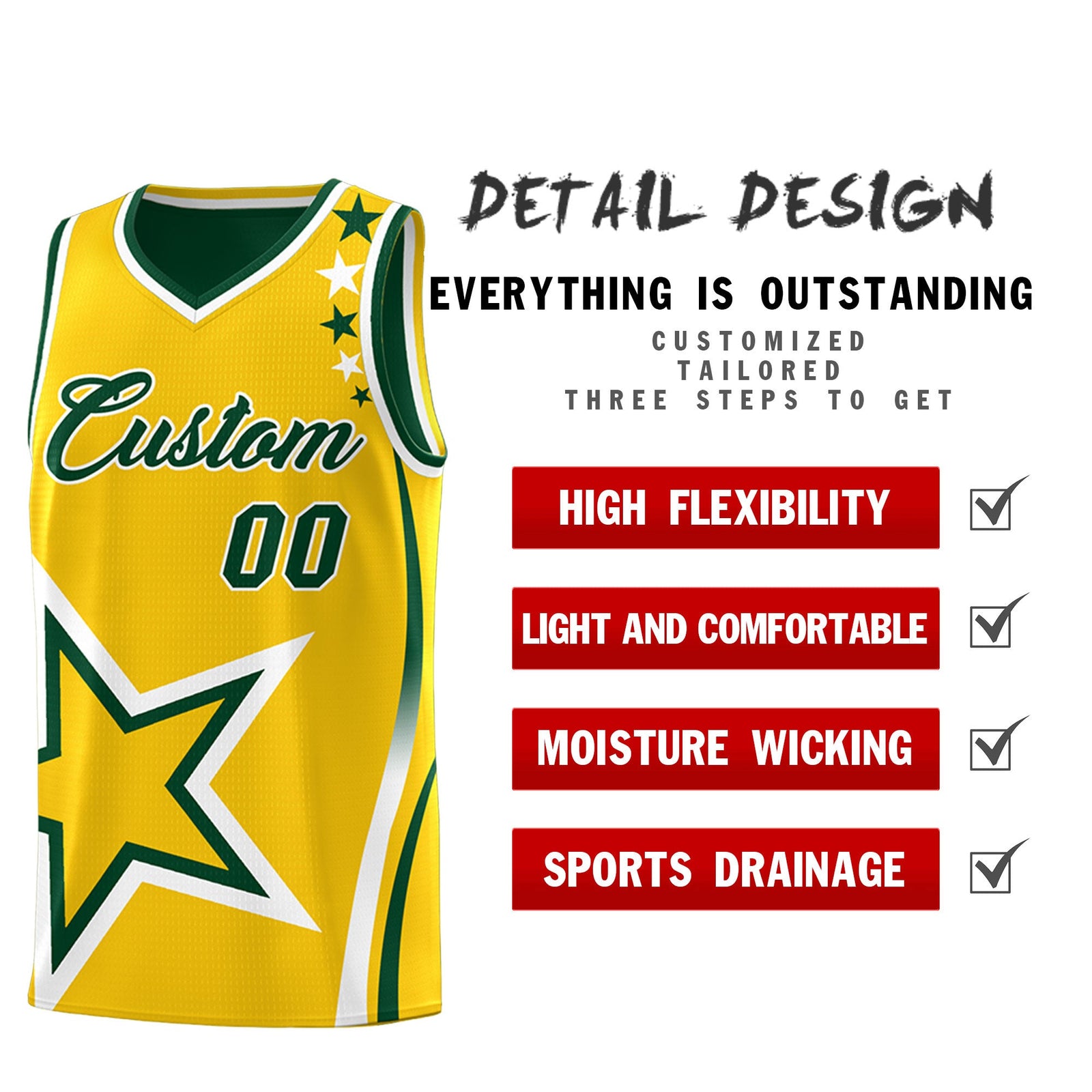 Custom Green Gold White Star Series Reversible Sets Basketball Jersey| KXKSHOP