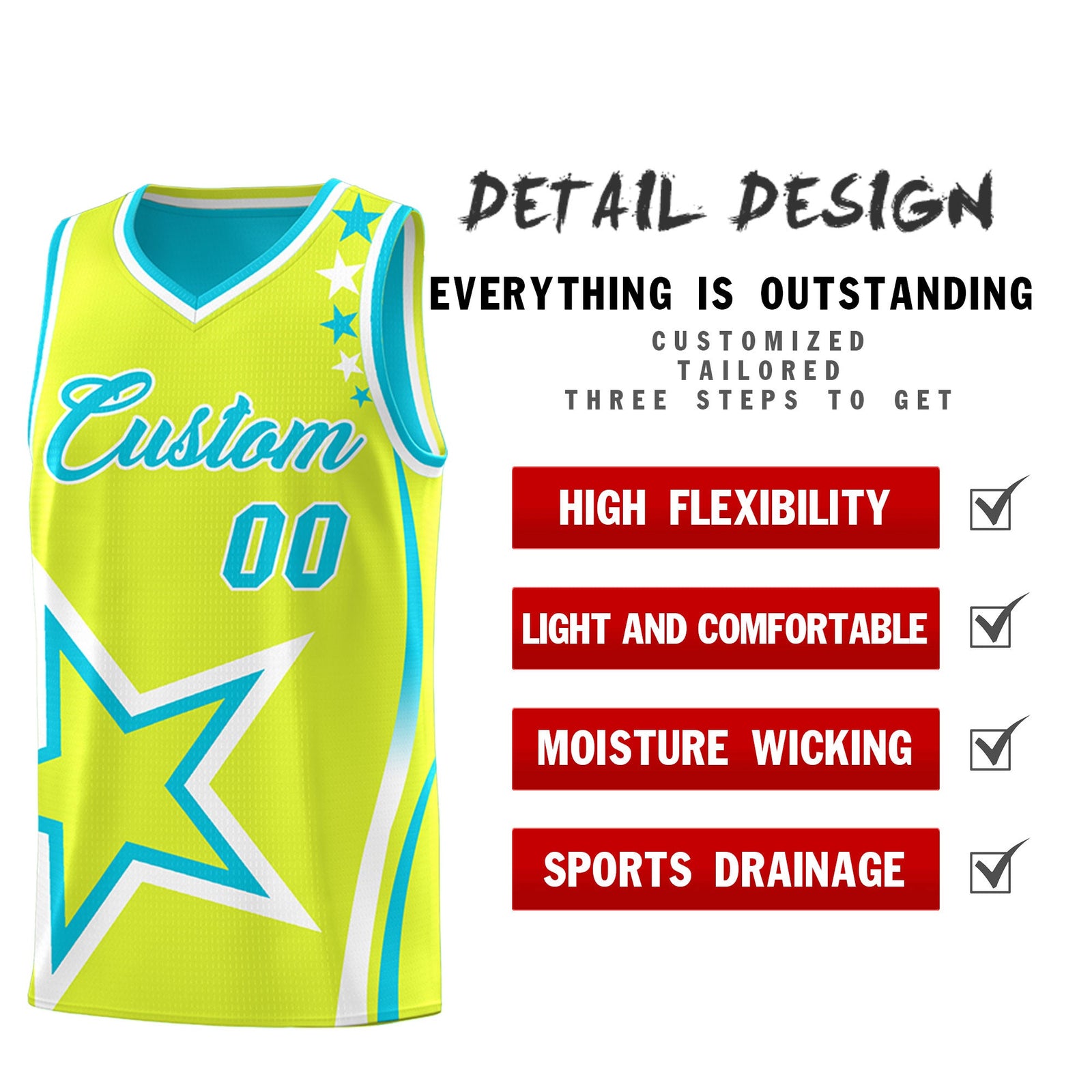 Custom Sky Blue Fluorescent Green White Star Series Reversible Sets Basketball Jersey| KXKSHOP