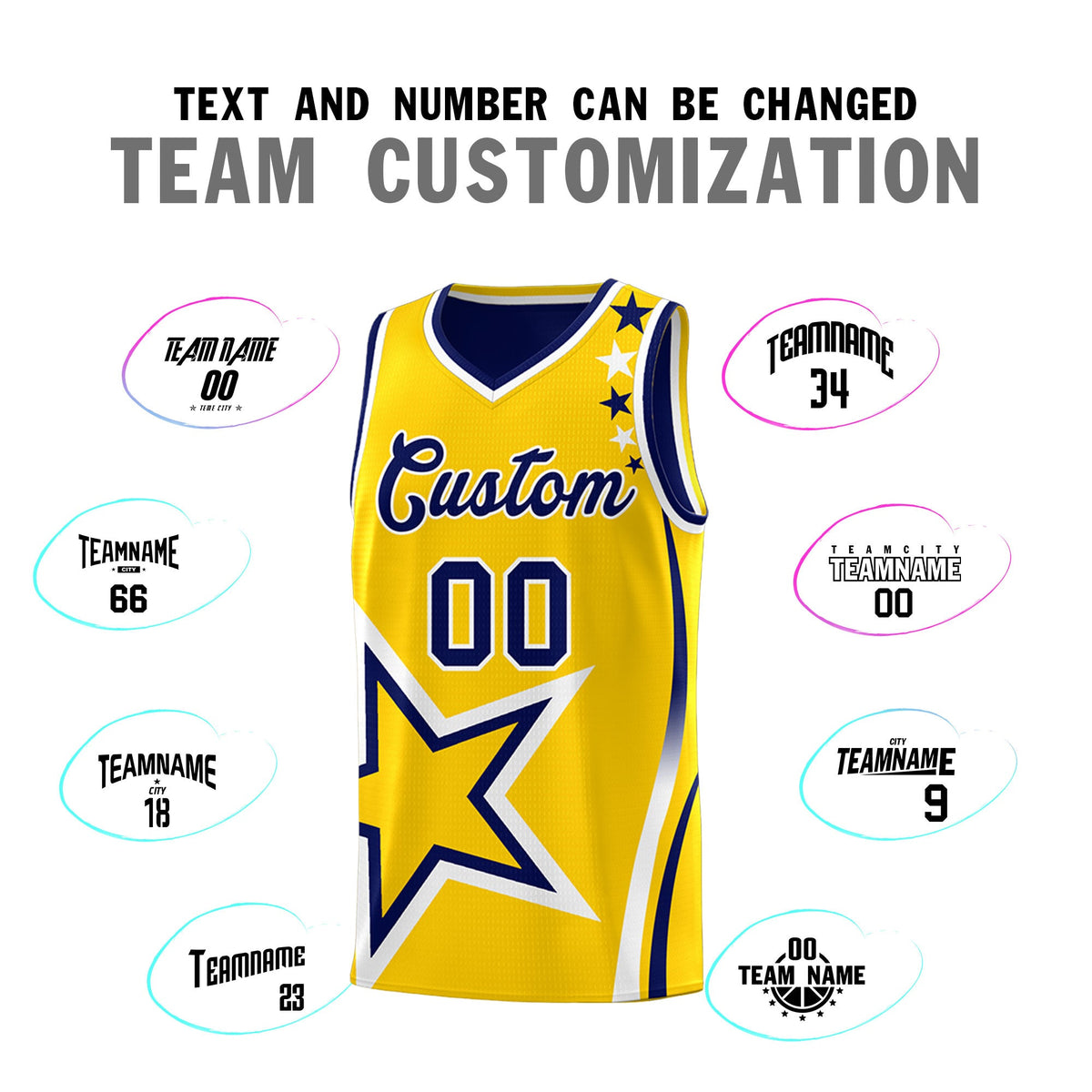Custom Navy Gold White Star Series Reversible Sets Basketball Jersey| KXKSHOP