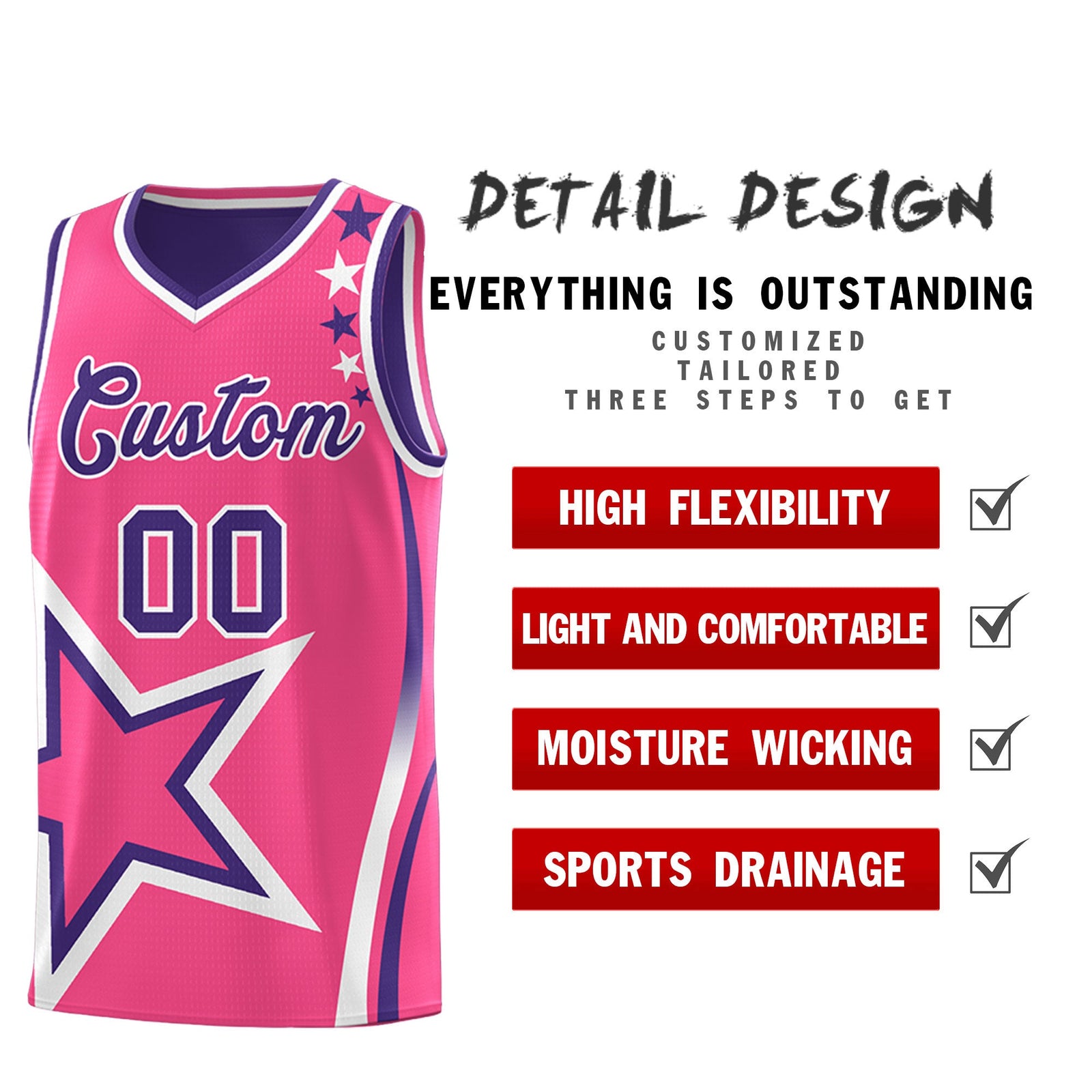Custom Purple Pink White Star Series Reversible Sets Basketball Jersey| KXKSHOP