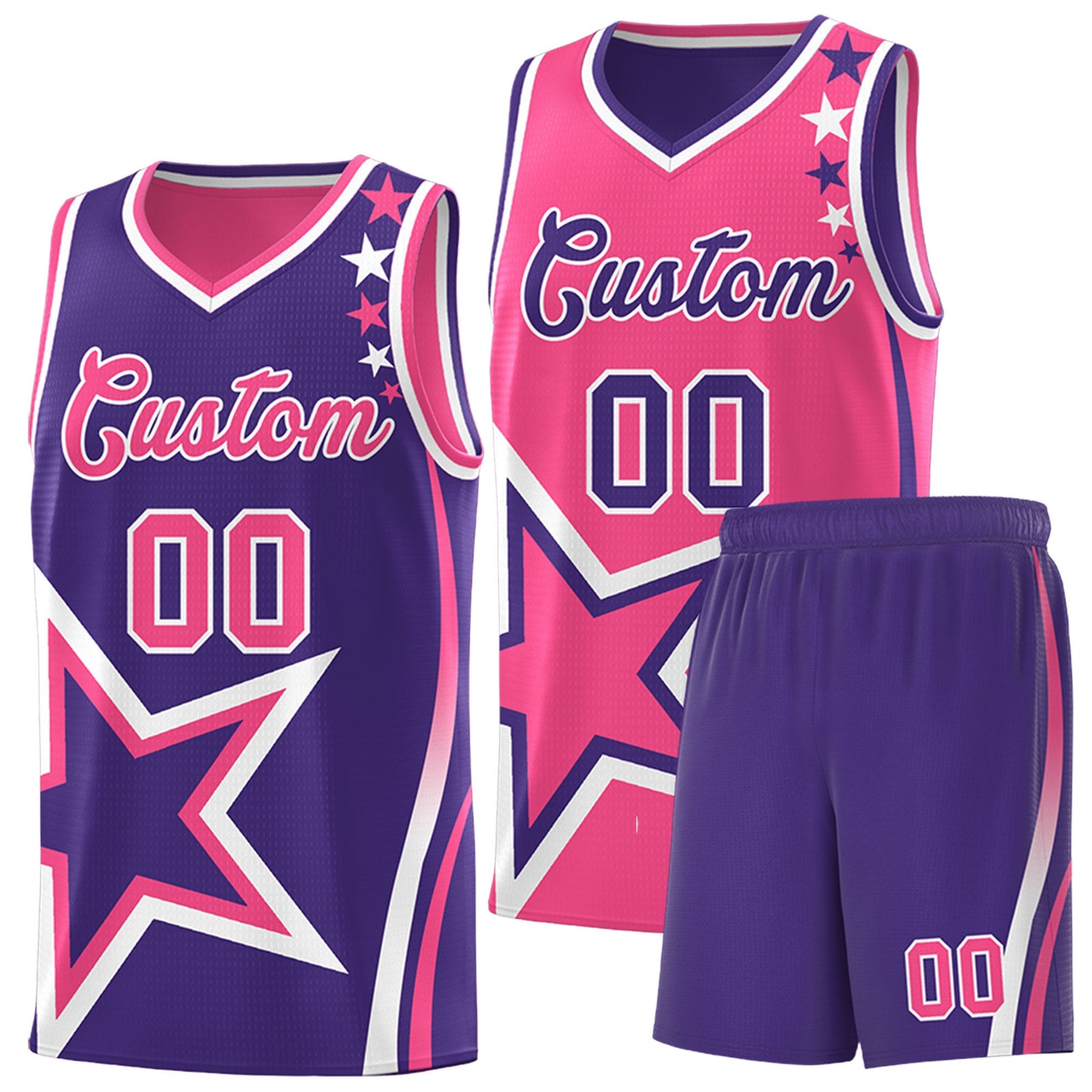 Custom Purple Pink White Star Series Reversible Sets Basketball Jersey| KXKSHOP