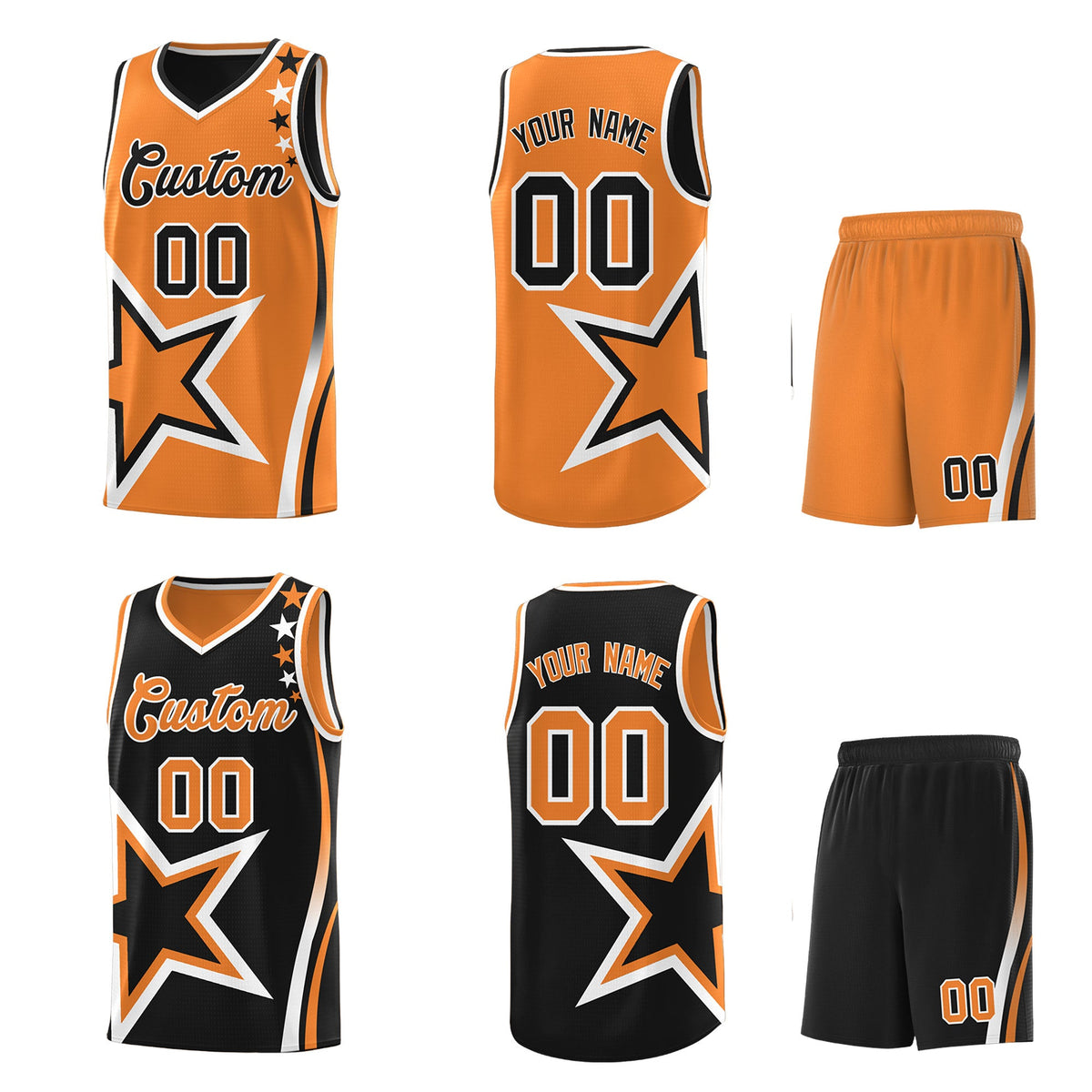 Custom Black Gold Orange White Star Series Reversible Sets Basketball Jersey| KXKSHOP