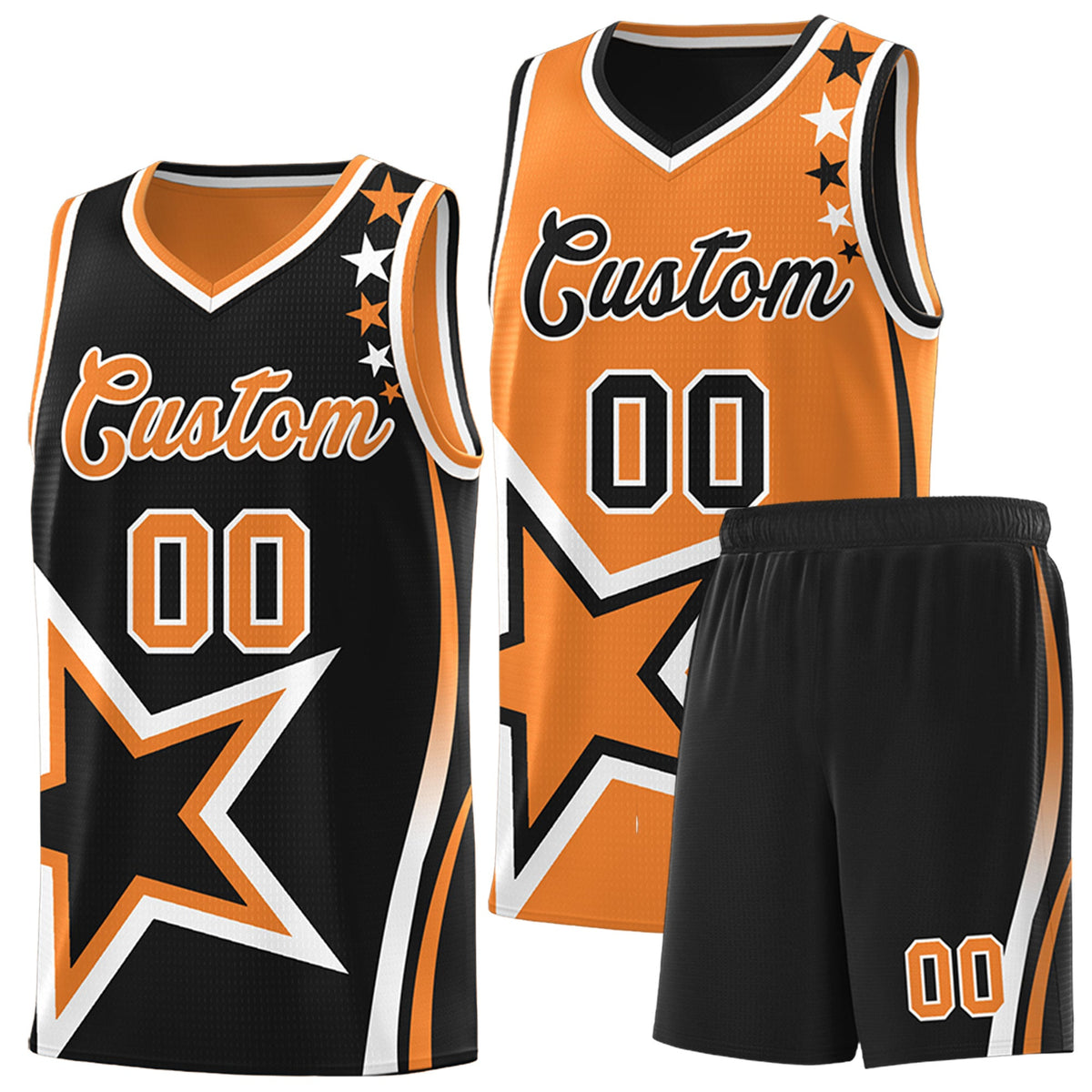 Custom Black Gold Orange White Star Series Reversible Sets Basketball Jersey| KXKSHOP