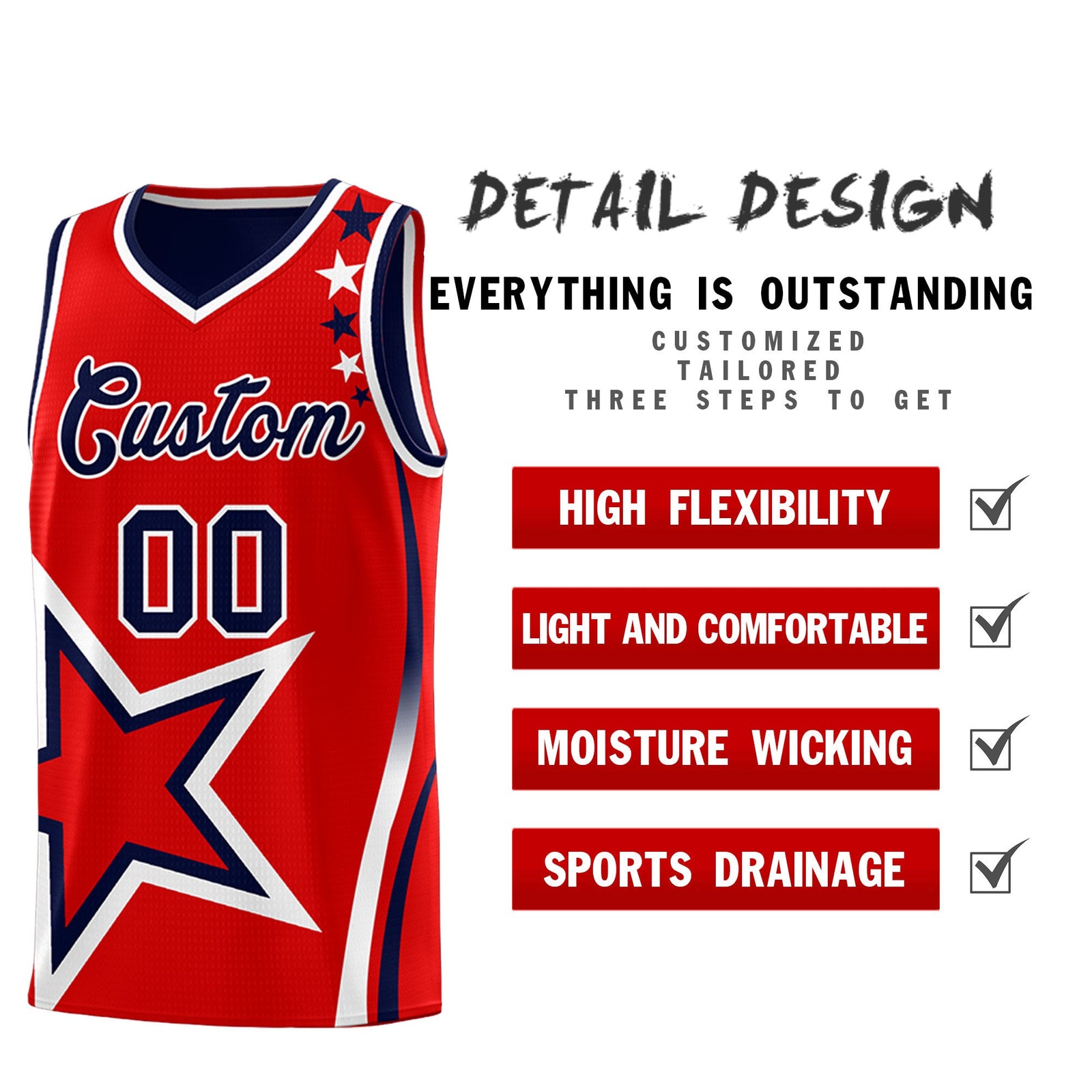 Custom Navy Red White Star Series Reversible Sets Basketball Jersey| KXKSHOP