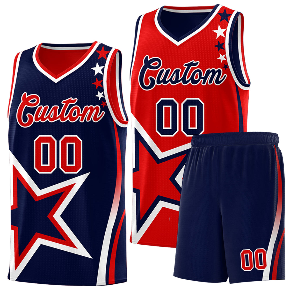 Custom Navy Red White Star Series Reversible Sets Basketball Jersey| KXKSHOP