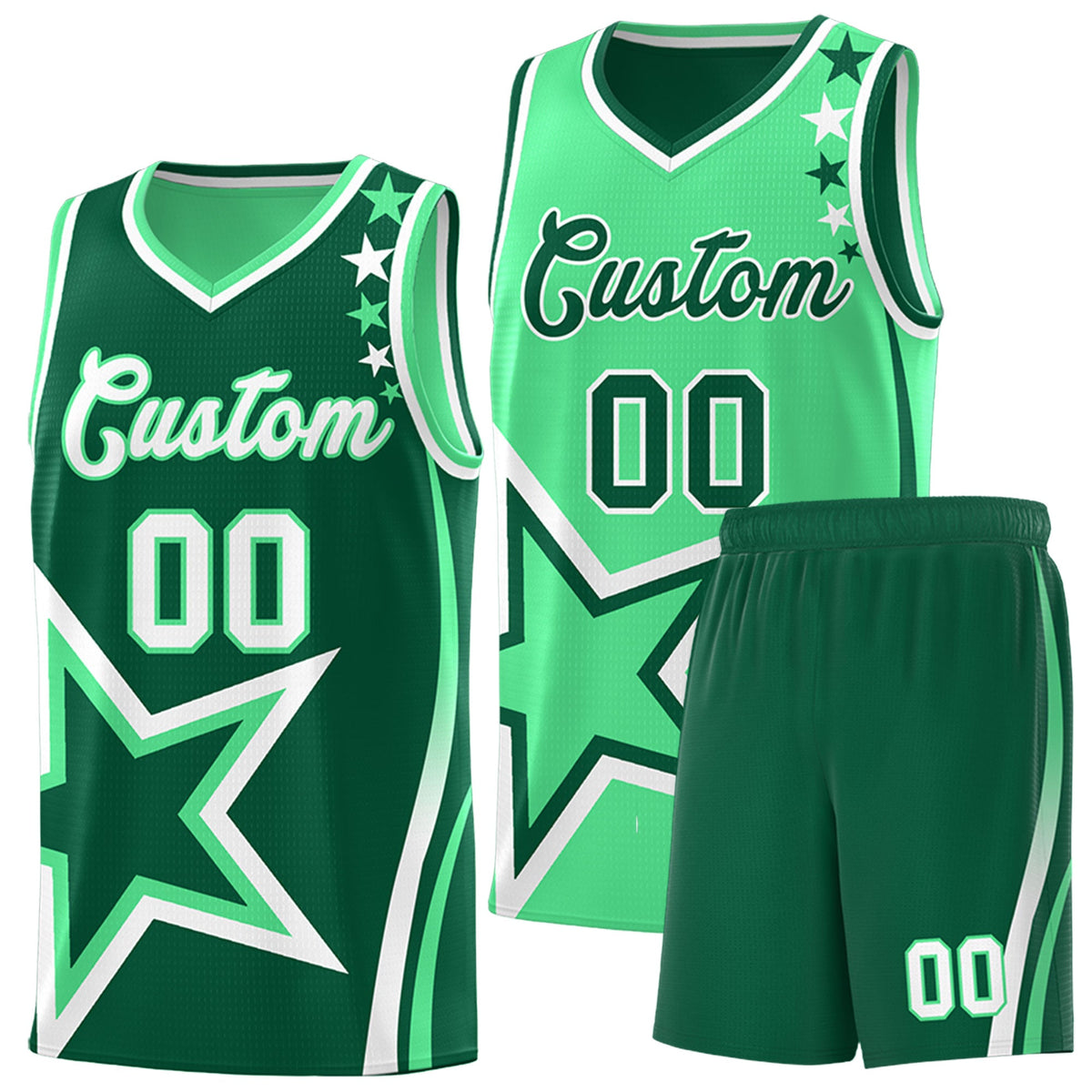 Custom Kelly Green Green White Star Series Reversible Sets Basketball Jersey| KXKSHOP