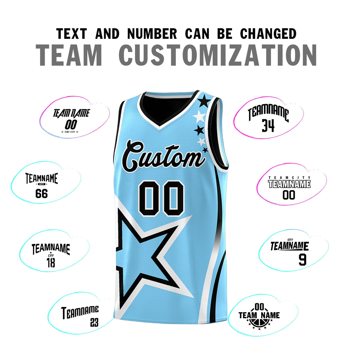 Custom Black Light Blue White Star Series Reversible Sets Basketball Jersey| KXKSHOP