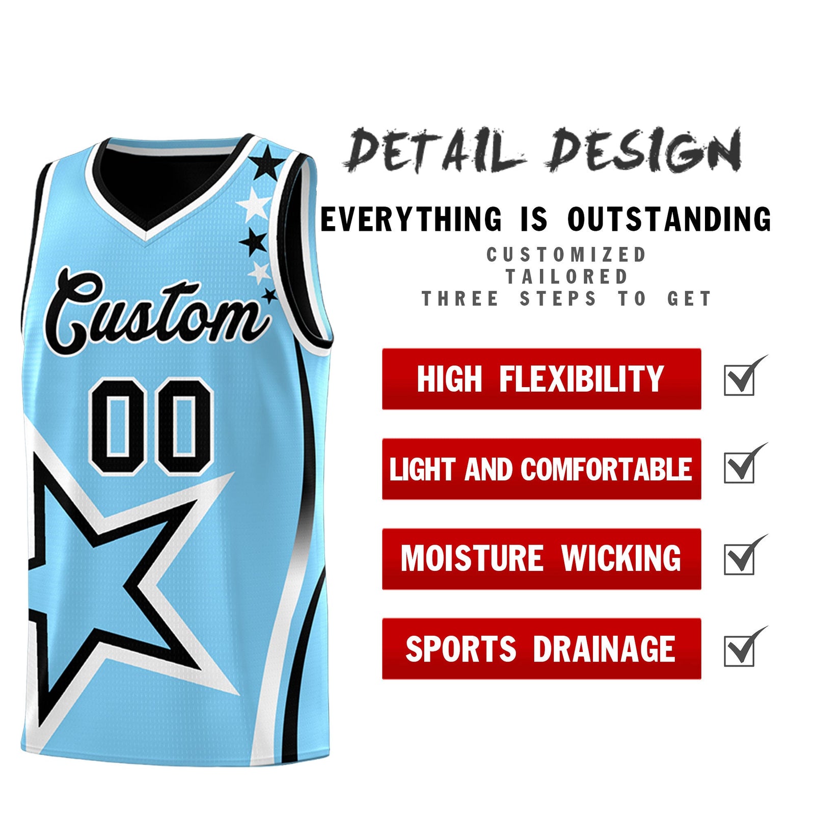 Custom Black Light Blue White Star Series Reversible Sets Basketball Jersey| KXKSHOP