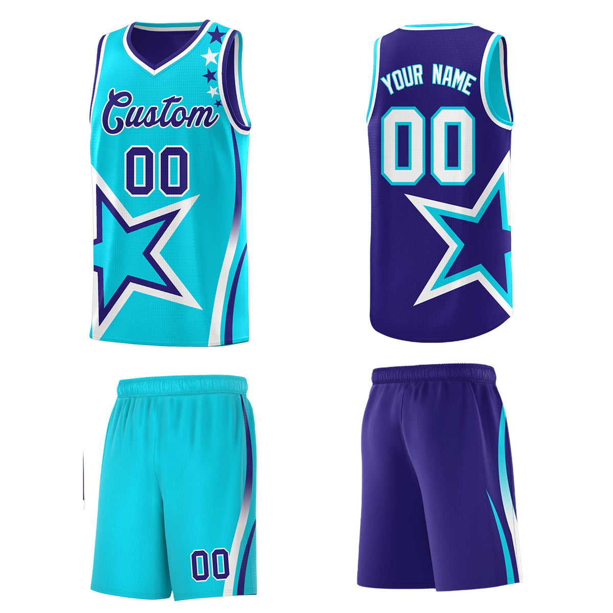 Custom Royal Sky Blue White Star Series Reversible Sets Basketball Jersey| KXKSHOP