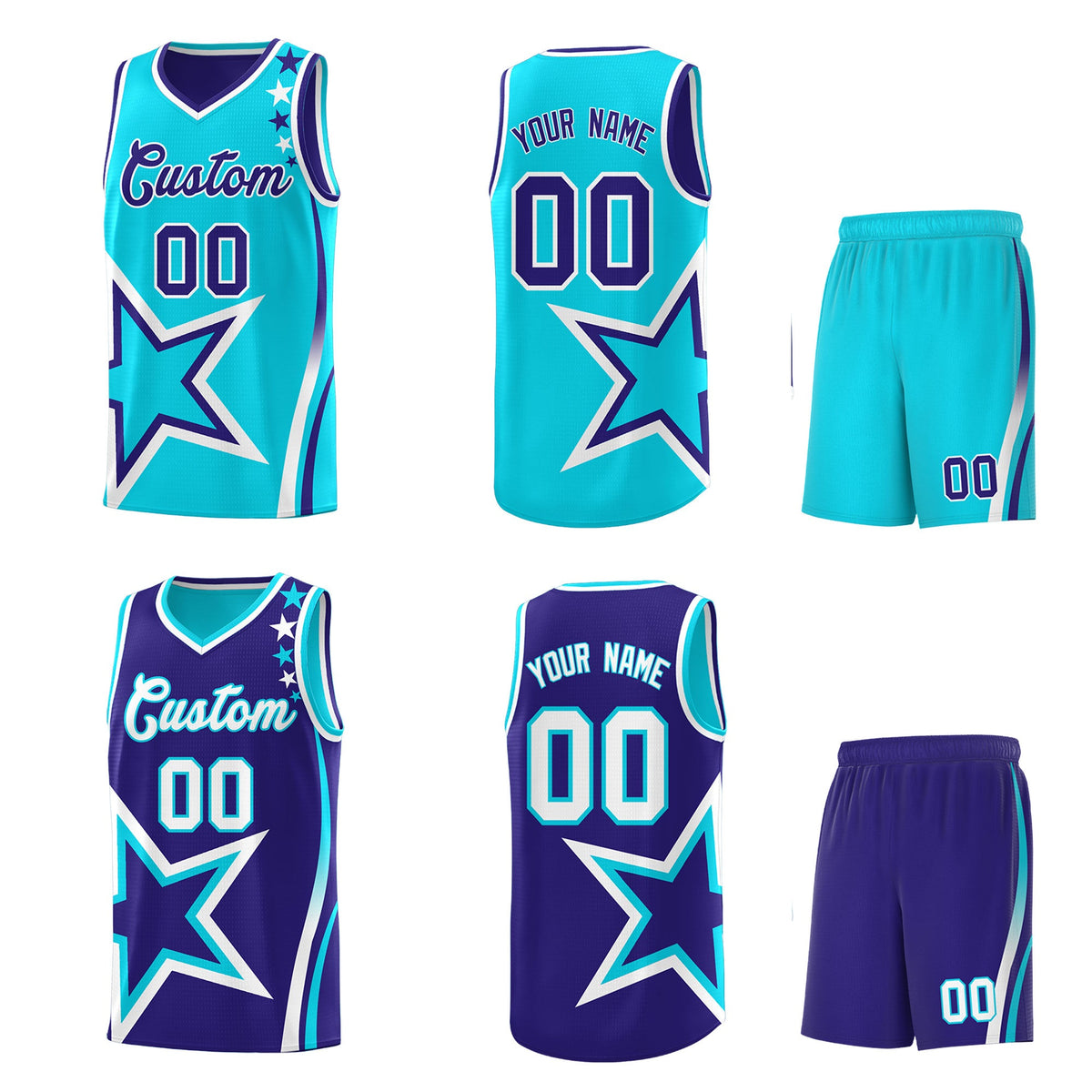 Custom Royal Sky Blue White Star Series Reversible Sets Basketball Jersey| KXKSHOP