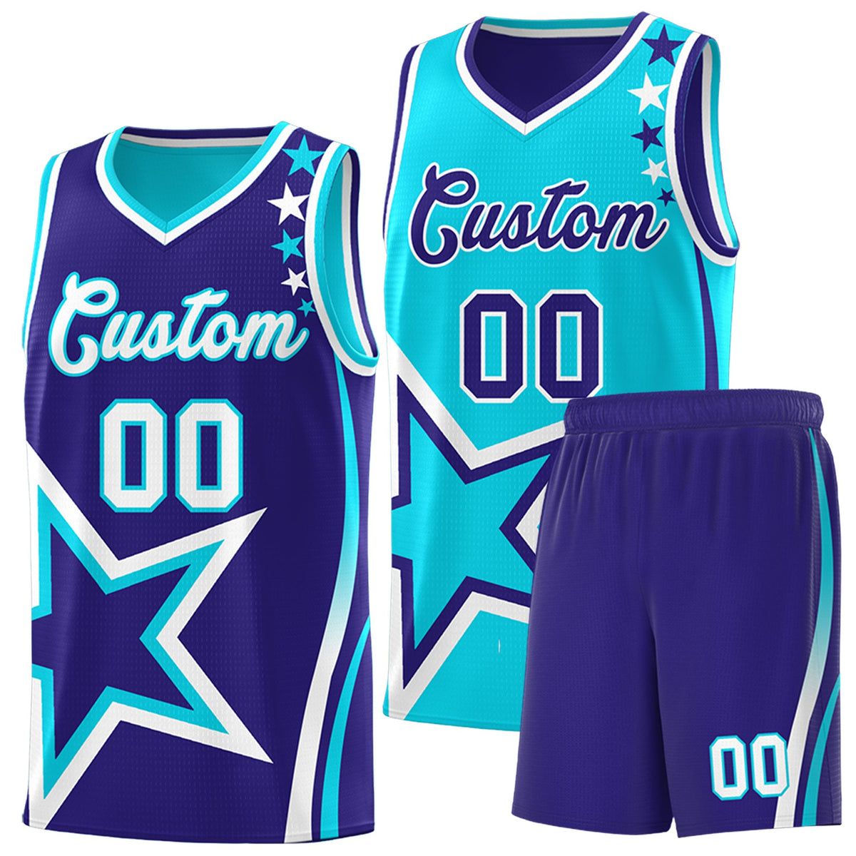 Custom Royal Sky Blue White Star Series Reversible Sets Basketball Jersey| KXKSHOP