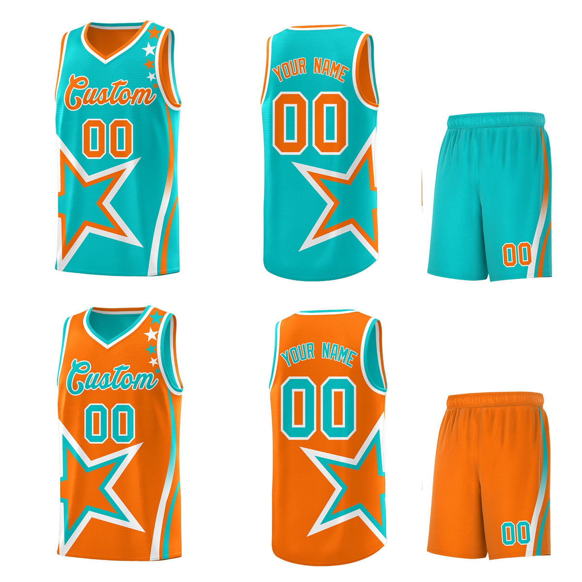 Custom Orange Aqua White Star Series Reversible Sets Basketball Jersey| KXKSHOP