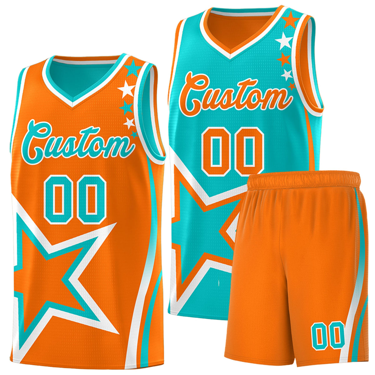 Custom Orange Aqua White Star Series Reversible Sets Basketball Jersey| KXKSHOP