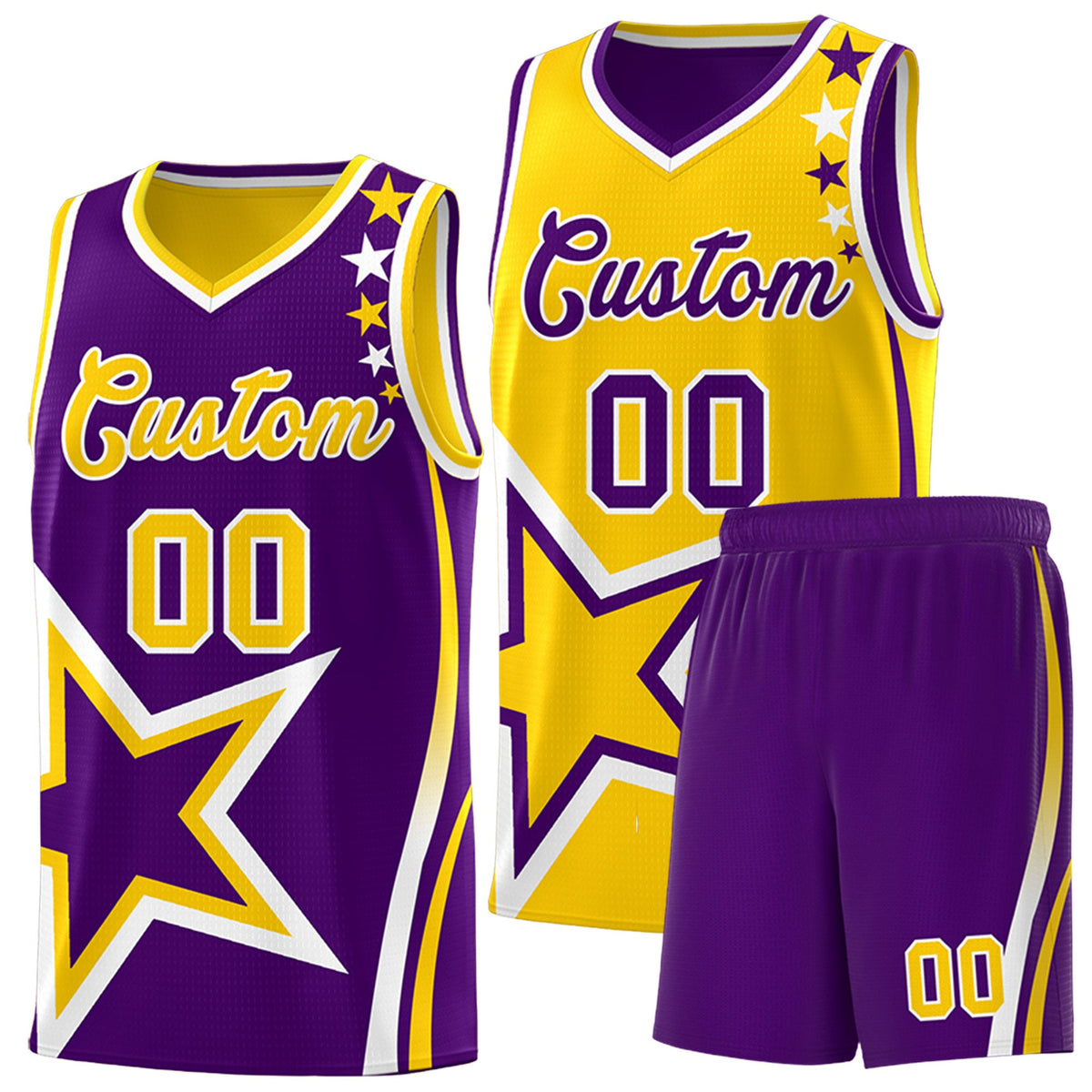 Custom Purple Gold White Star Series Reversible Sets Basketball Jersey| KXKSHOP