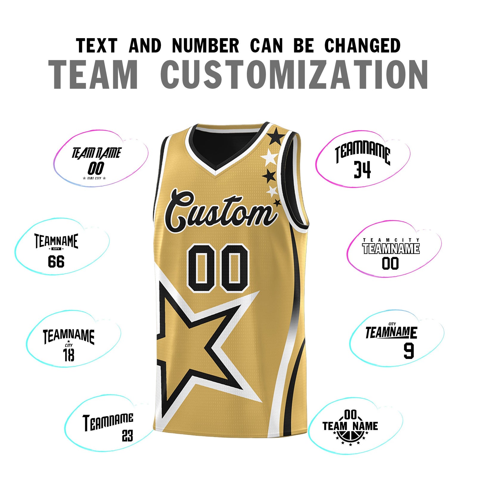 Custom Black Old Gold White Star Series Reversible Sets Basketball Jersey| KXKSHOP
