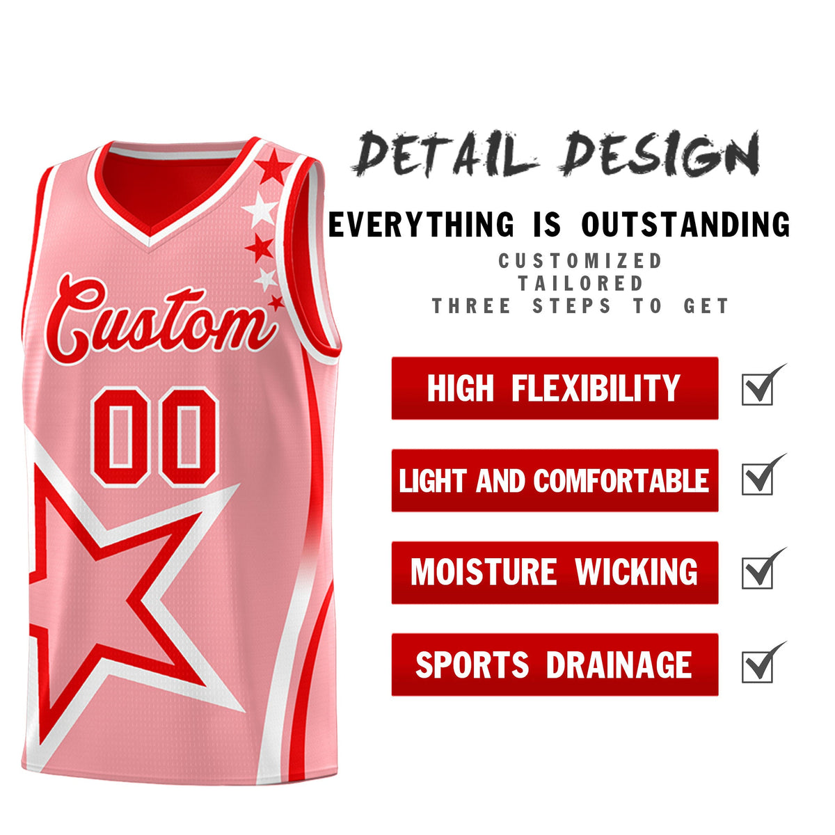 Custom Light Red Light Pink White Star Series Reversible Sets Basketball Jersey| KXKSHOP