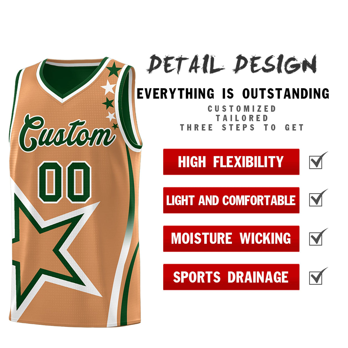 Custom Green Buckskin Brown White Star Series Reversible Sets Basketball Jersey| KXKSHOP