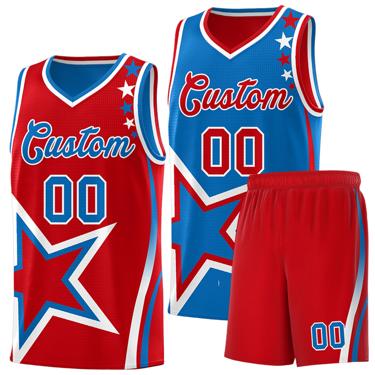 Custom Red Royal White Star Series Reversible Sets Basketball Jersey| KXKSHOP