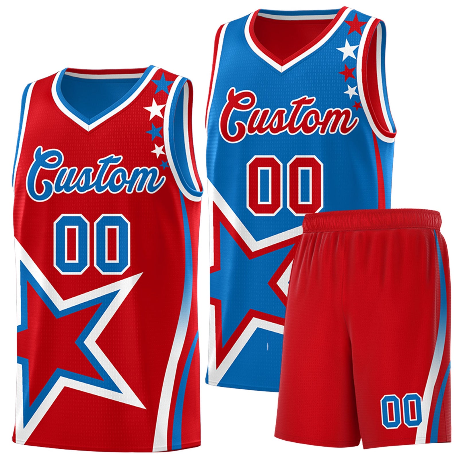 Custom Red Royal White Star Series Reversible Sets Basketball Jersey| KXKSHOP