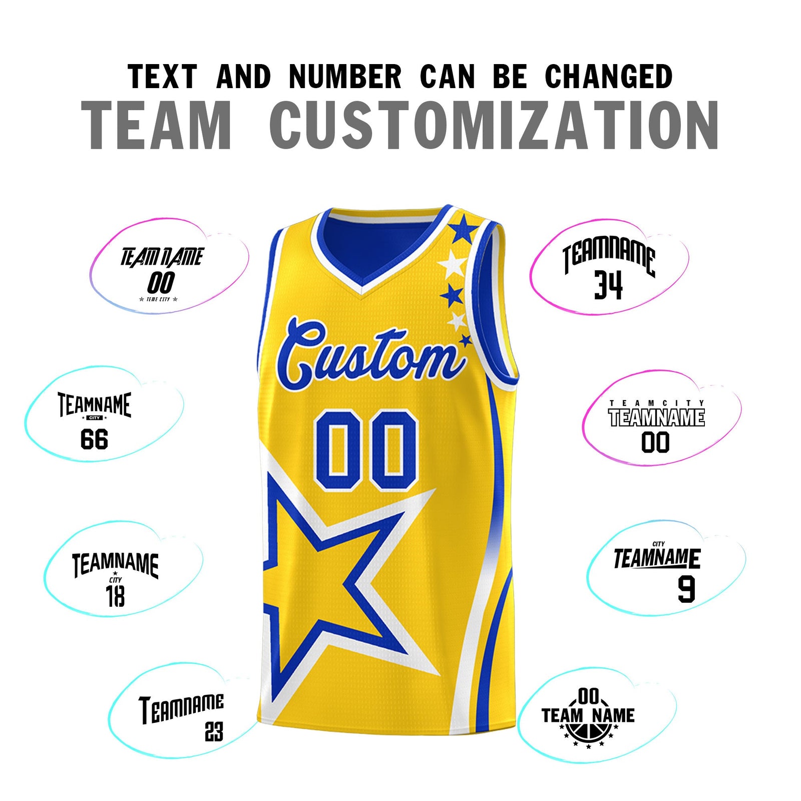 Custom Royal Blue Gold White Star Series Reversible Sets Basketball Jersey| KXKSHOP