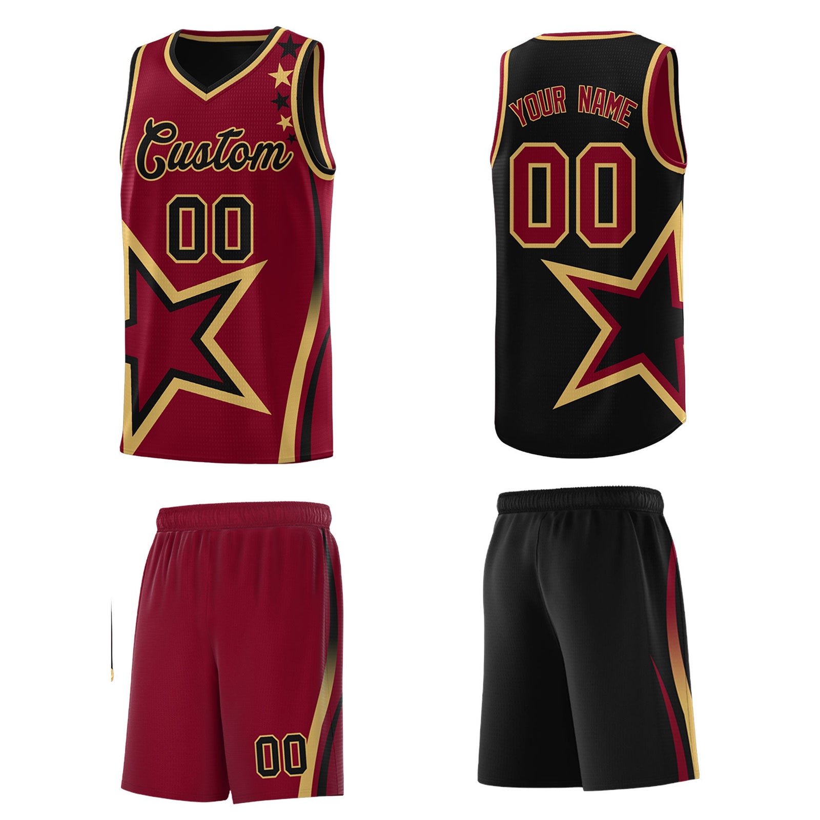 Custom Black Crimson Old Gold Star Series Reversible Sets Basketball Jersey| KXKSHOP