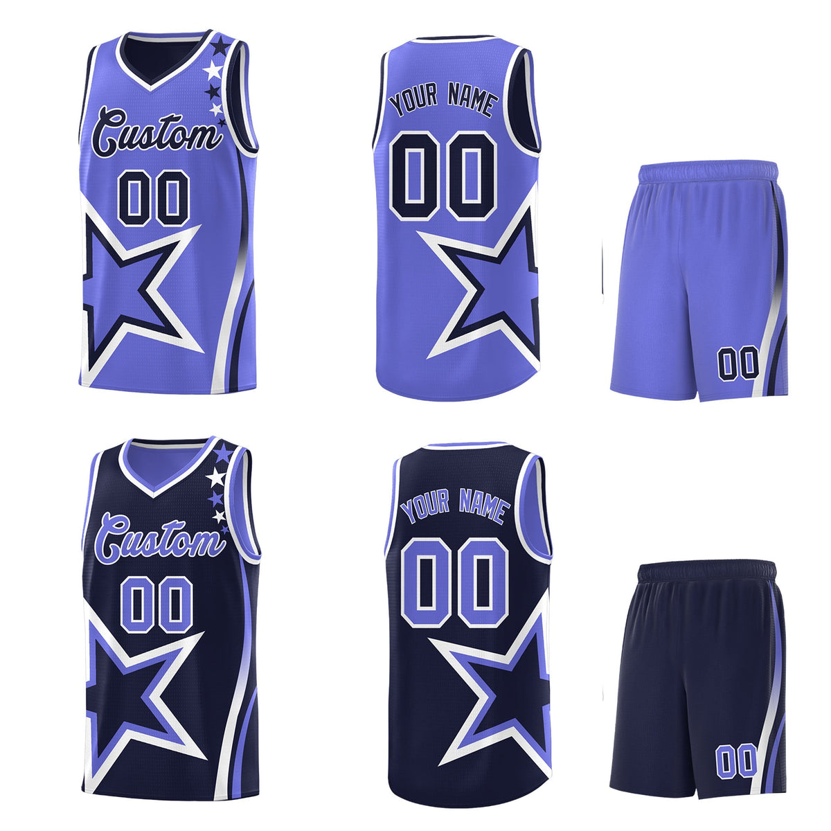 Custom Navy Purple White Star Series Reversible Sets Basketball Jersey| KXKSHOP