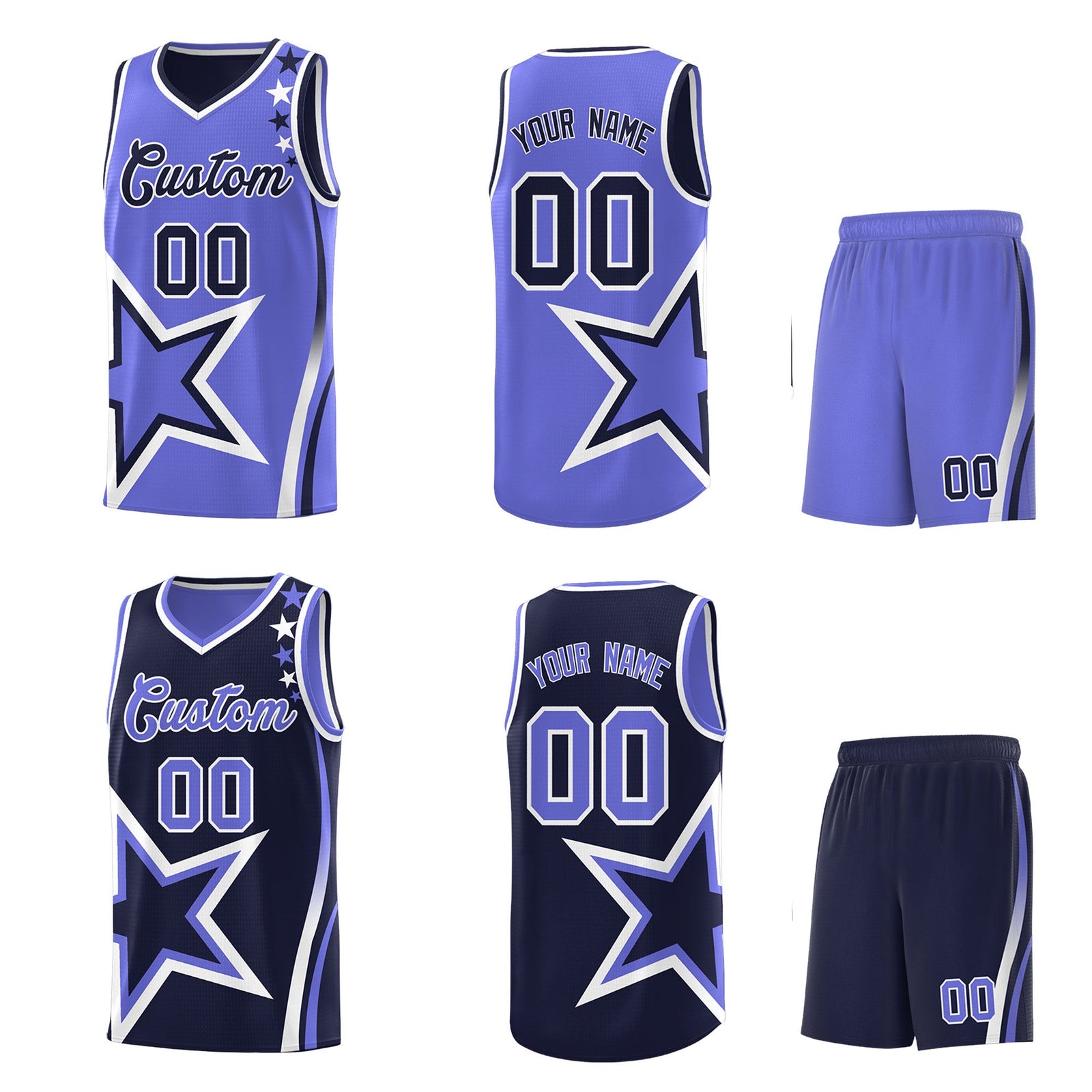 Custom Navy Purple White Star Series Reversible Sets Basketball Jersey| KXKSHOP