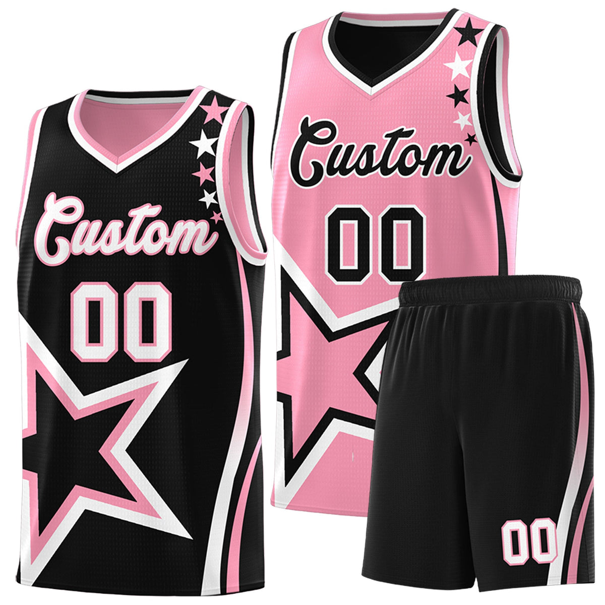 Custom Black Light Pink White Star Series Reversible Sets Basketball Jersey| KXKSHOP