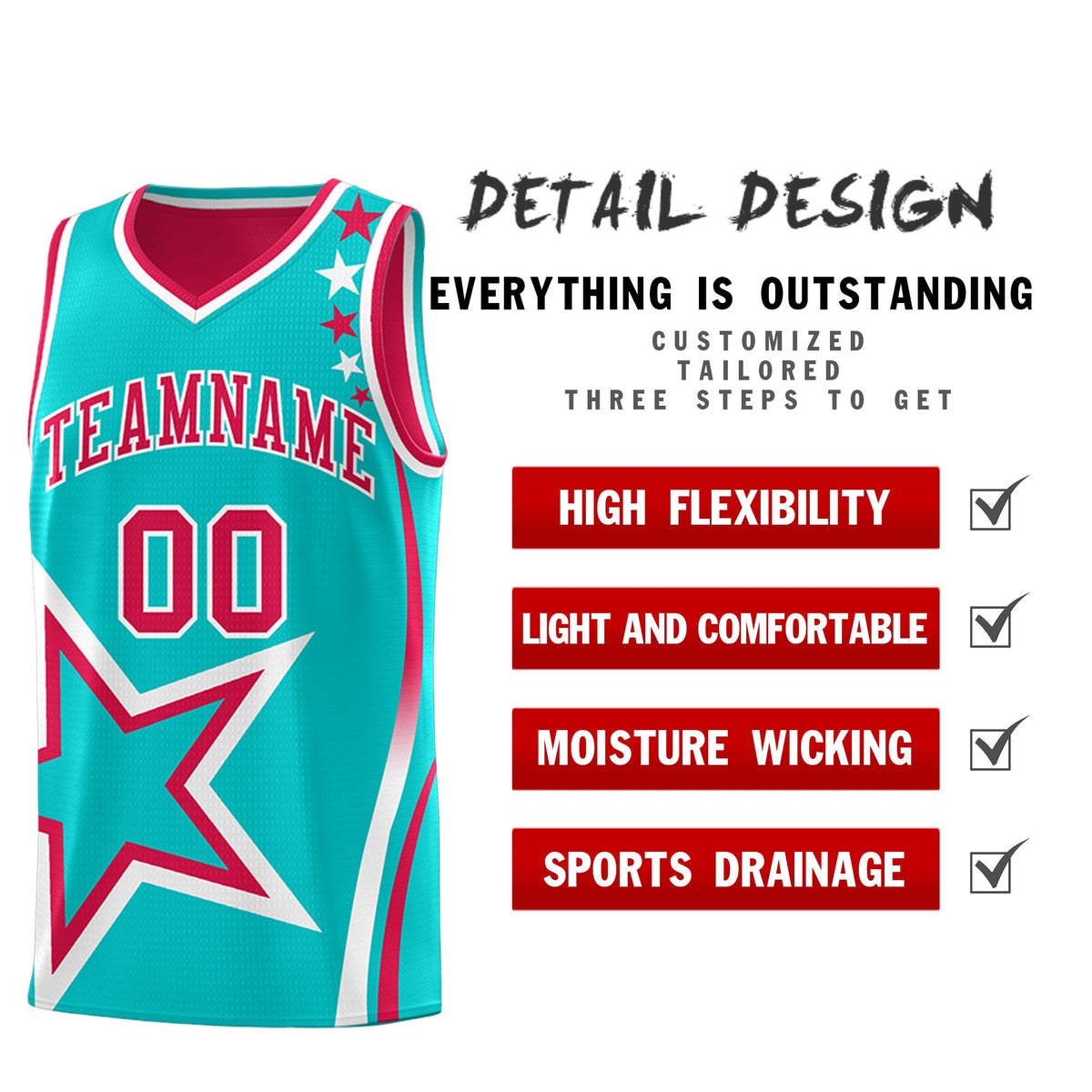 Custom Red Aqua White Star Series Reversible Sets Basketball Jersey| KXKSHOP