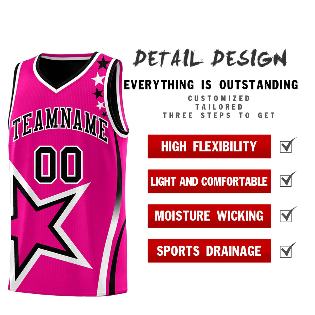 Custom Black Pink White Star Series Reversible Sets Basketball Jersey| KXKSHOP