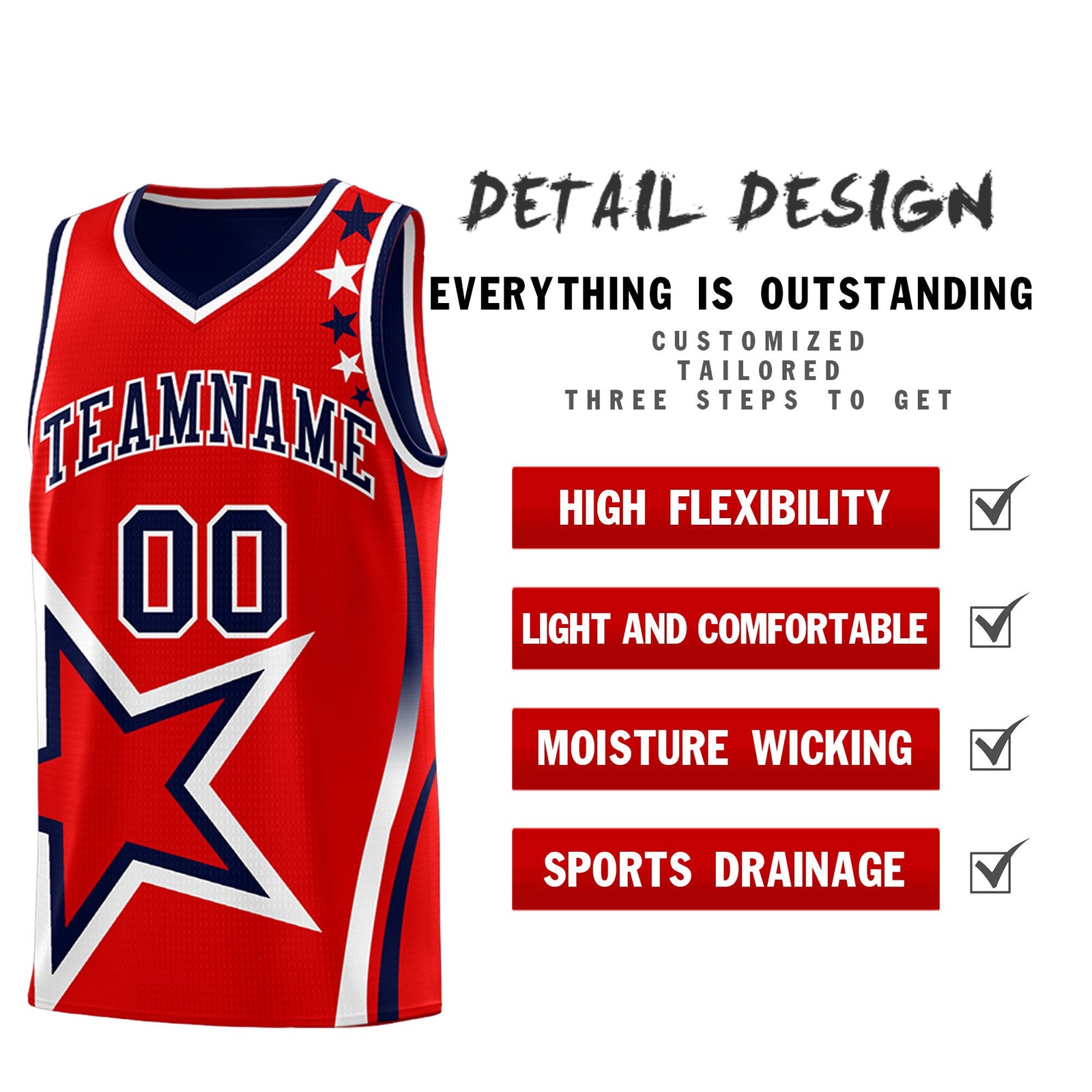 Custom Navy Red White Star Series Reversible Sets Basketball Jersey| KXKSHOP