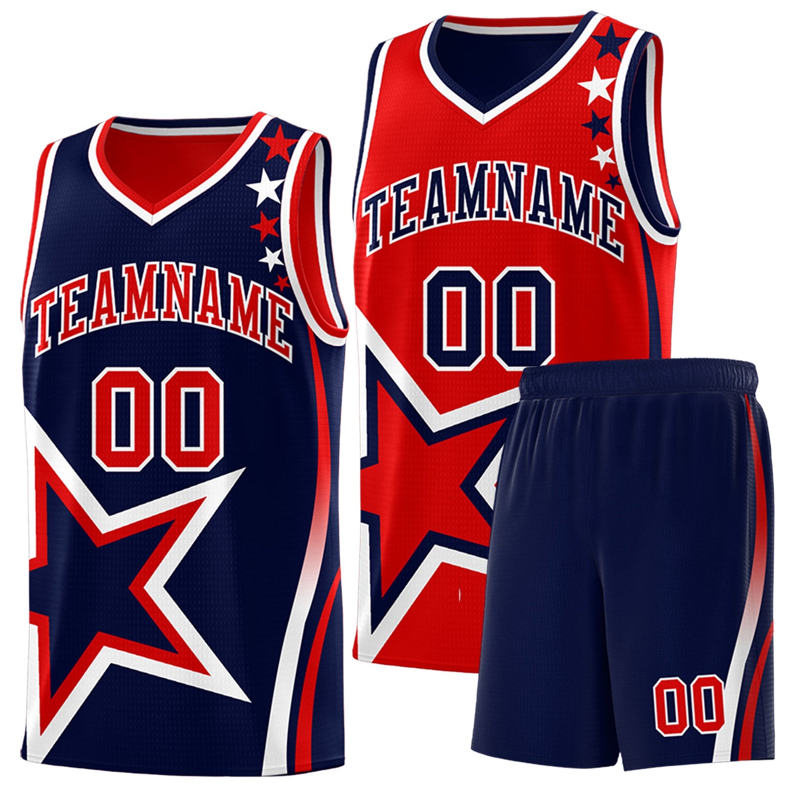Custom Navy Red White Star Series Reversible Sets Basketball Jersey| KXKSHOP