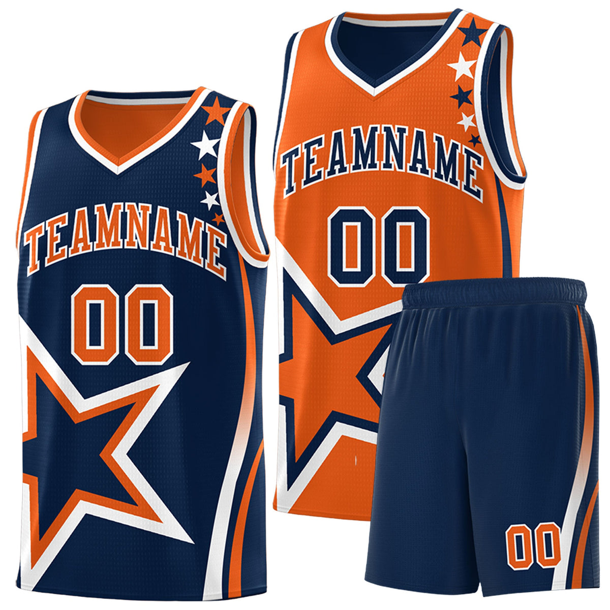 Custom Navy Orange White Star Series Reversible Sets Basketball Jersey| KXKSHOP
