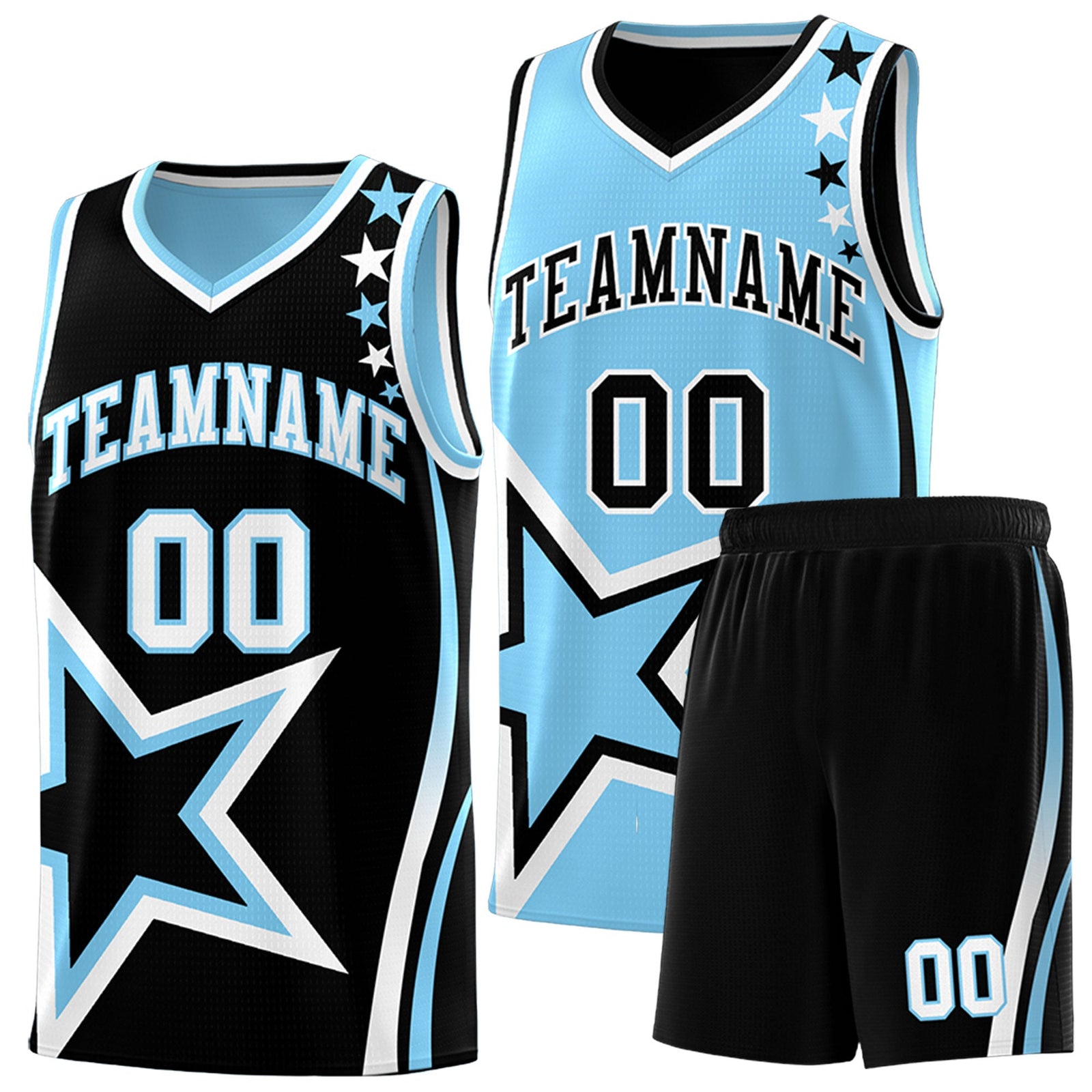 Custom Black Light Blue White Star Series Reversible Sets Basketball Jersey| KXKSHOP