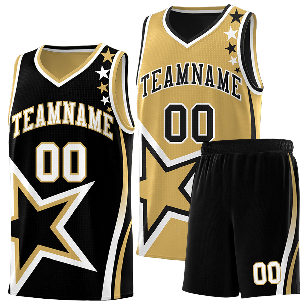 Custom Black Old Gold White Star Series Reversible Sets Basketball Jersey| KXKSHOP
