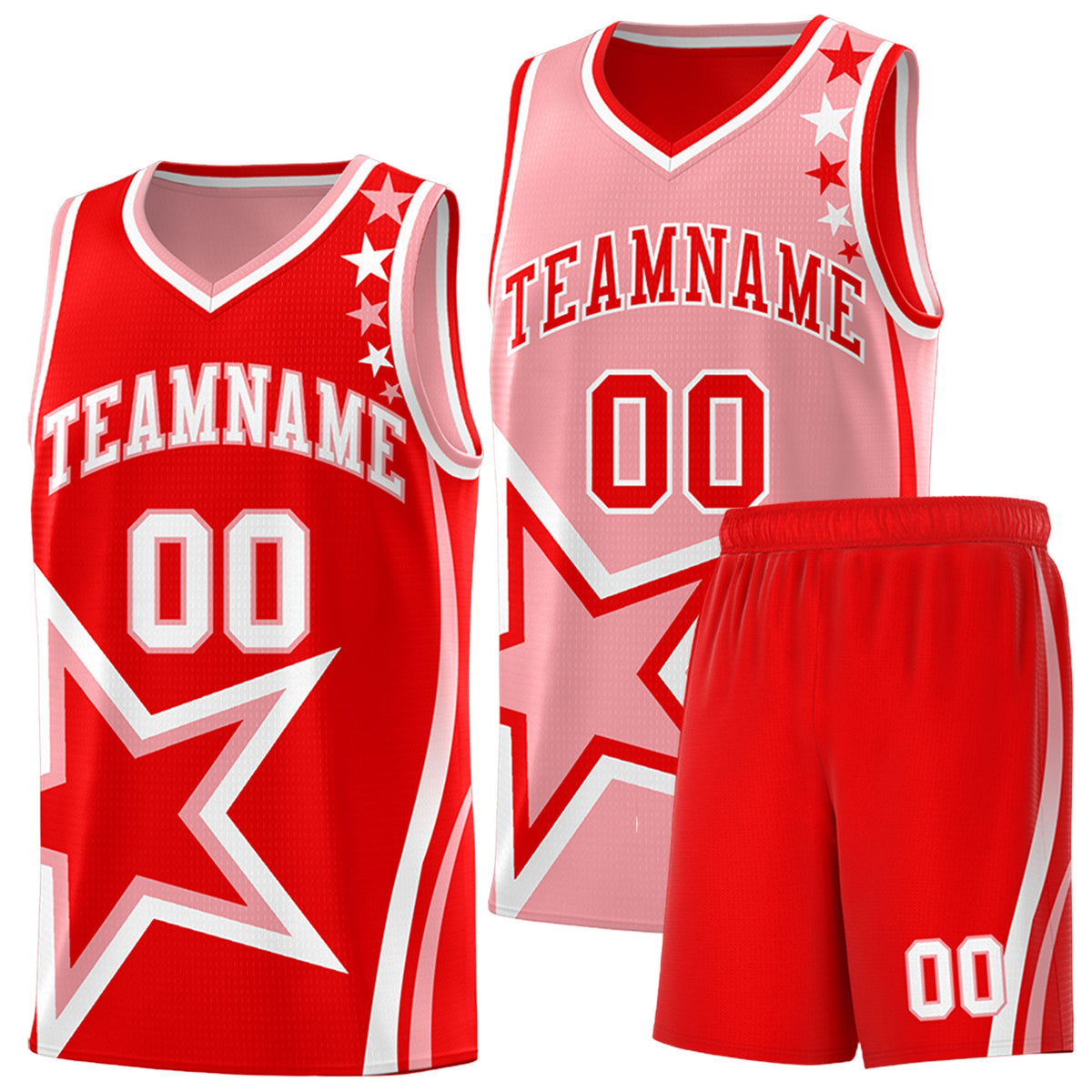 Custom Light Red Light Pink White Star Series Reversible Sets Basketball Jersey| KXKSHOP